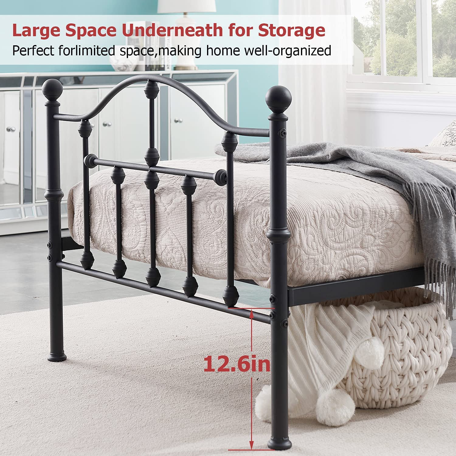 VECELO Classical Black Bed Frame Metal Platform Mattress Foundation with Headboard & Footboard - VECELO