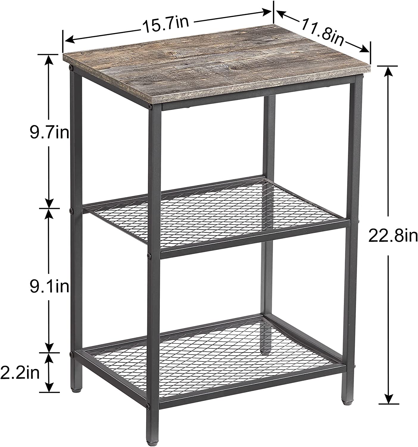 VECELO End Side Table with Storage Industrial Night Stand with Mesh Shelves