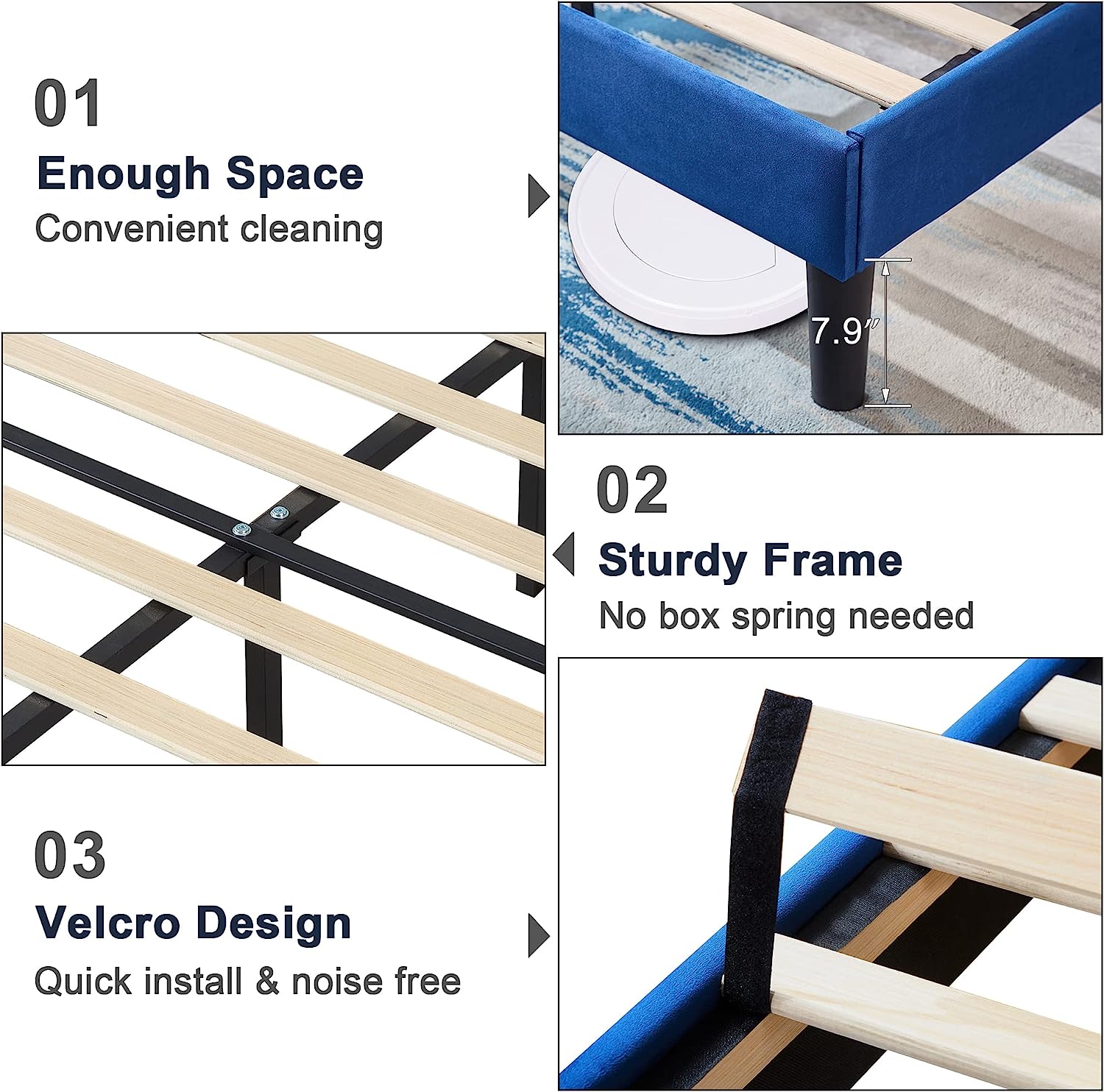 VECELO Bed Frame Upholstered Platform with Tufted Adjustable Headboard/Mattress Foundation with Wood Slat Support