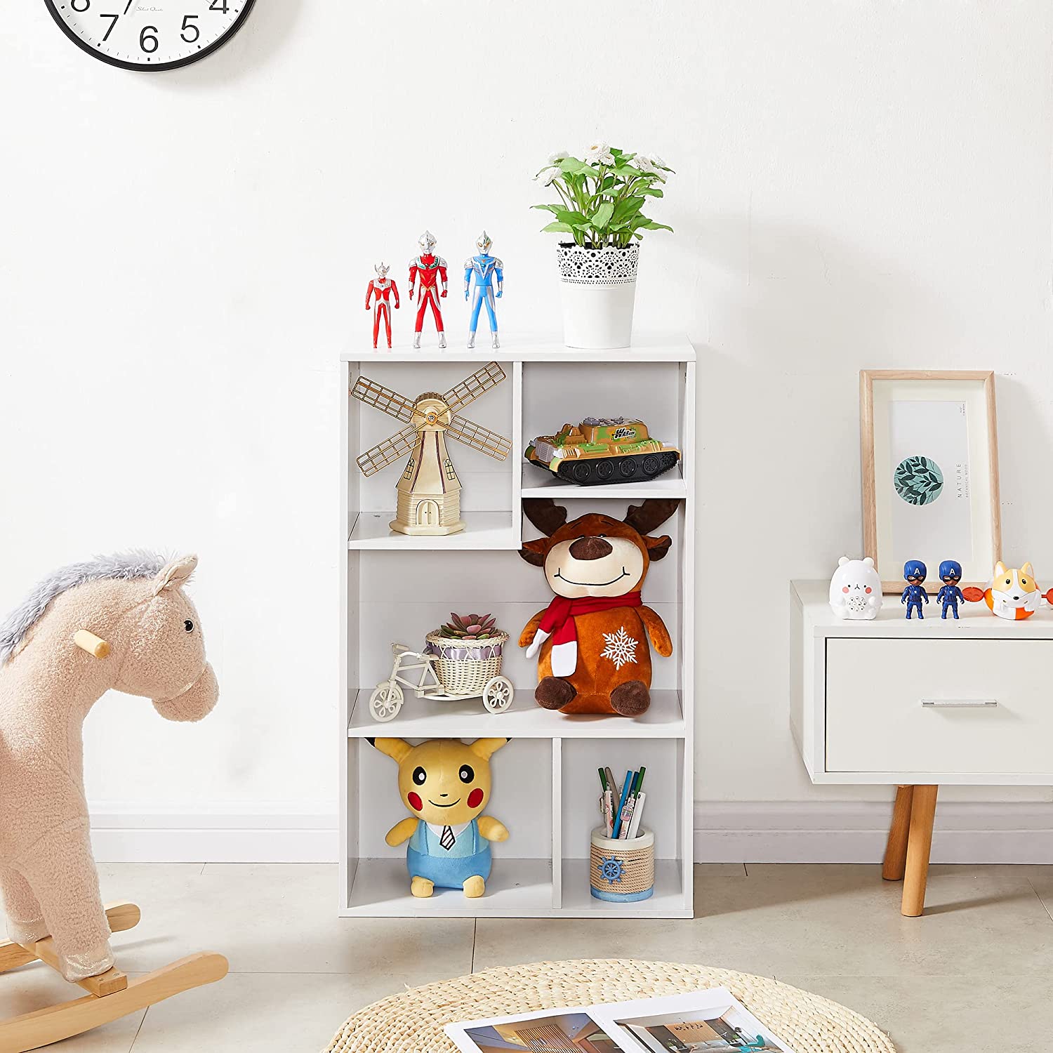 VECELO Modern 3-Tier Small Bookcase, 4 Cube/5 Cube Bookshelf/Storage Organizer for Living Room,Bedroom,Home Office