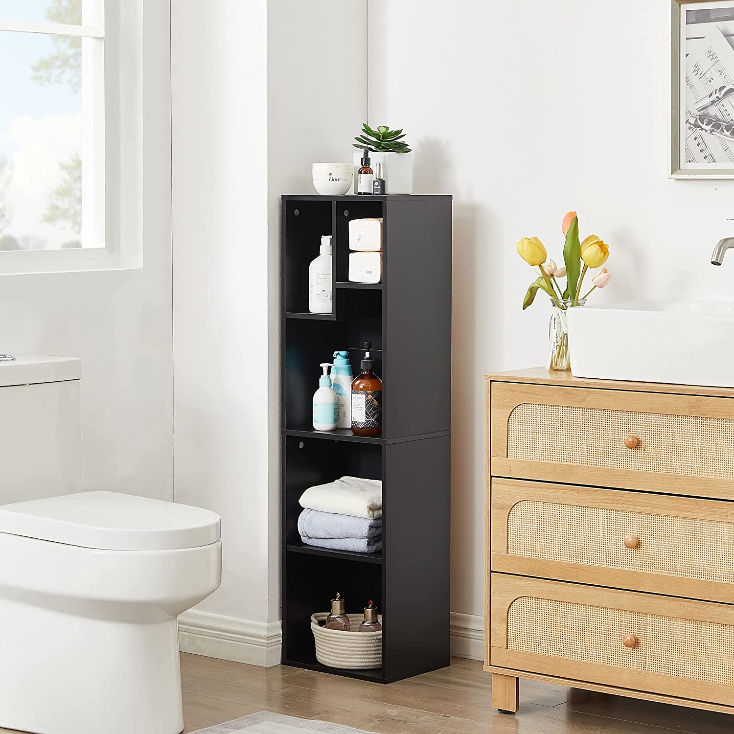 VECELO Modern 3-Tier Small Bookcase, 4 Cube/5 Cube Bookshelf/Storage Organizer for Living Room,Bedroom,Home Office