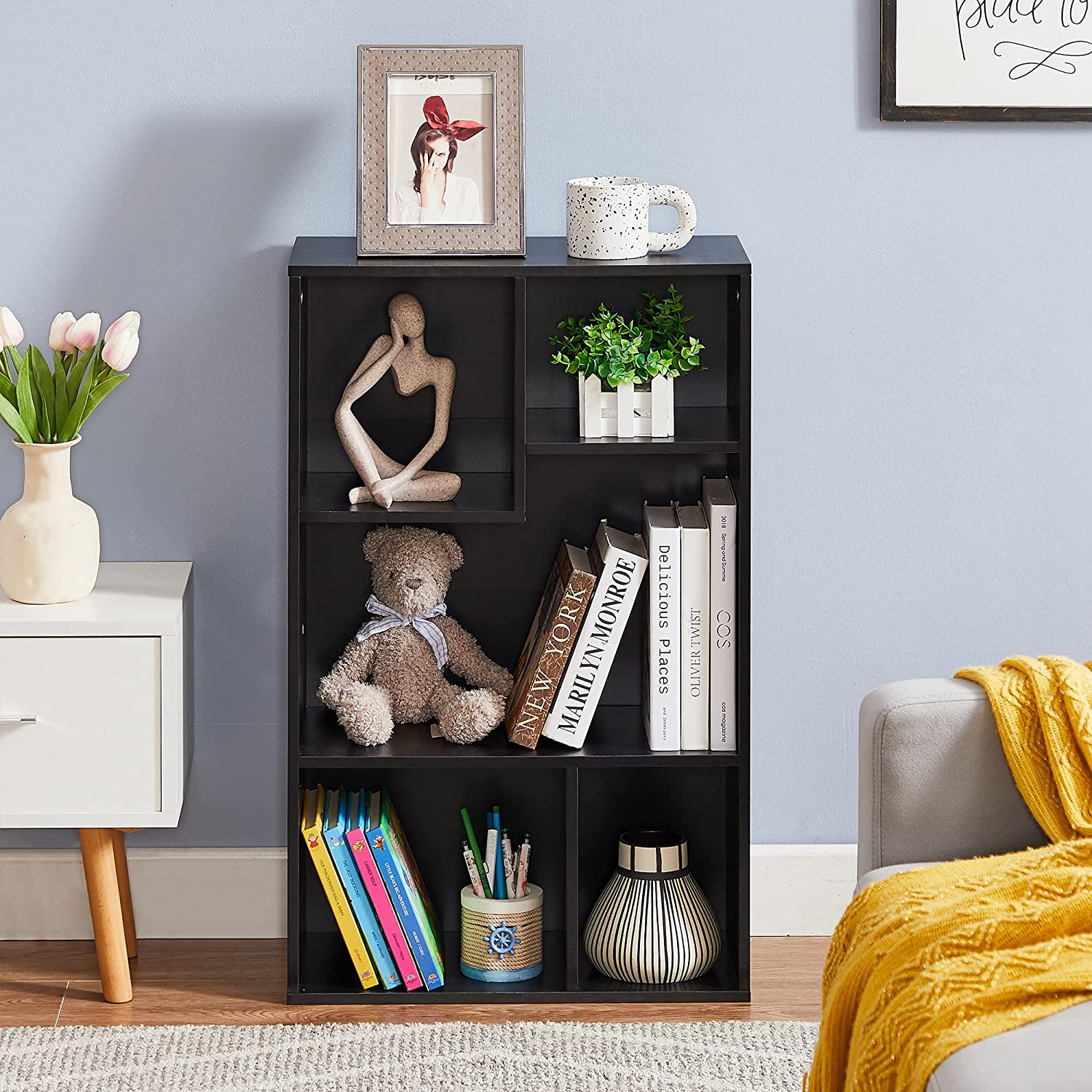 VECELO Modern 3-Tier Small Bookcase, 4 Cube/5 Cube Bookshelf/Storage Organizer for Living Room,Bedroom,Home Office