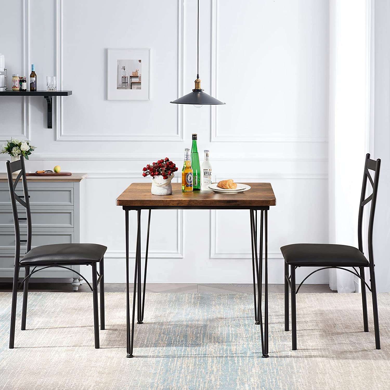 VECELO 3-Piece Kitchen & Dining Table Set for Home Kitchen Breakfast Nook
