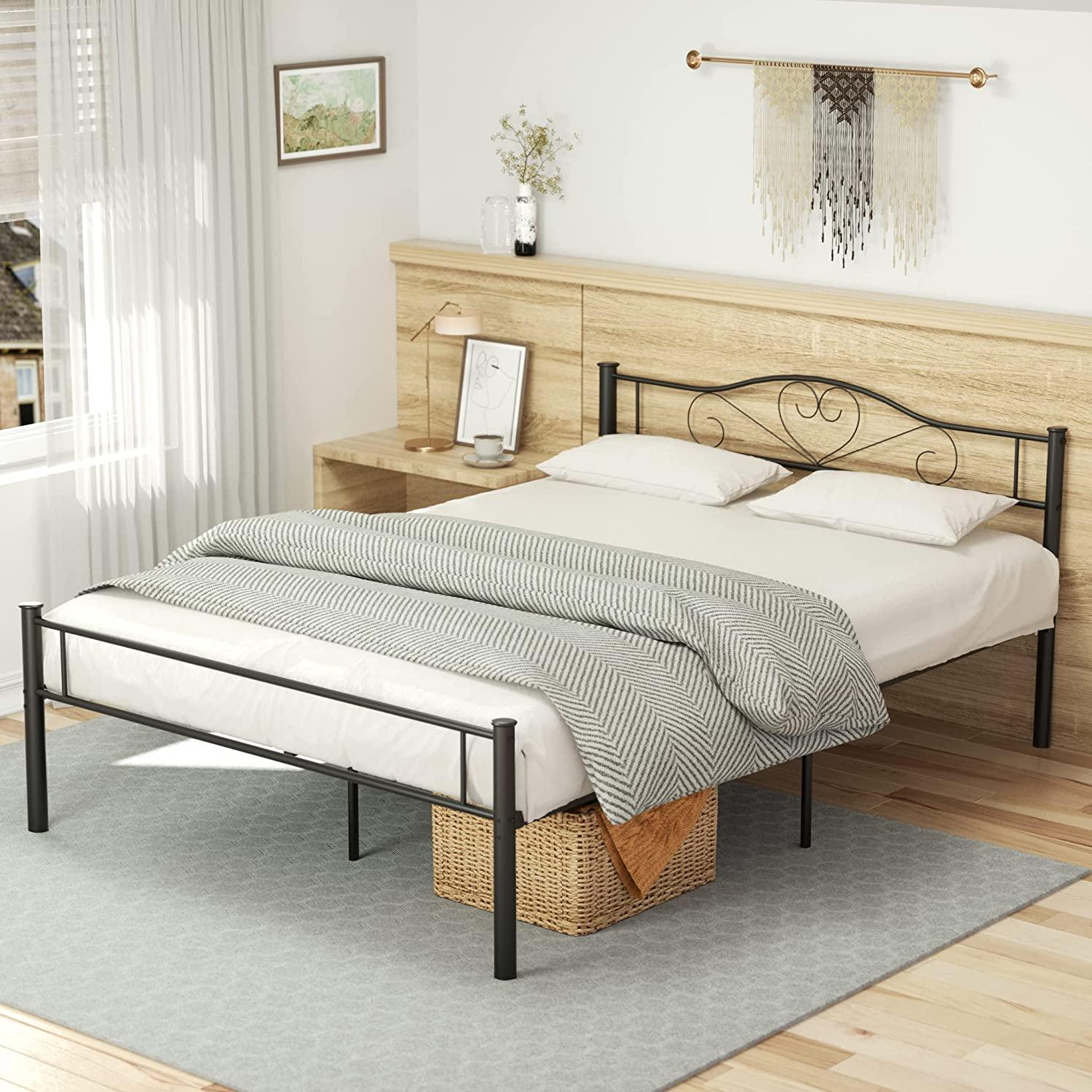 VECELO Metal Platform Bed Frame Mattress Foundation Decorative Headboard & Footboard