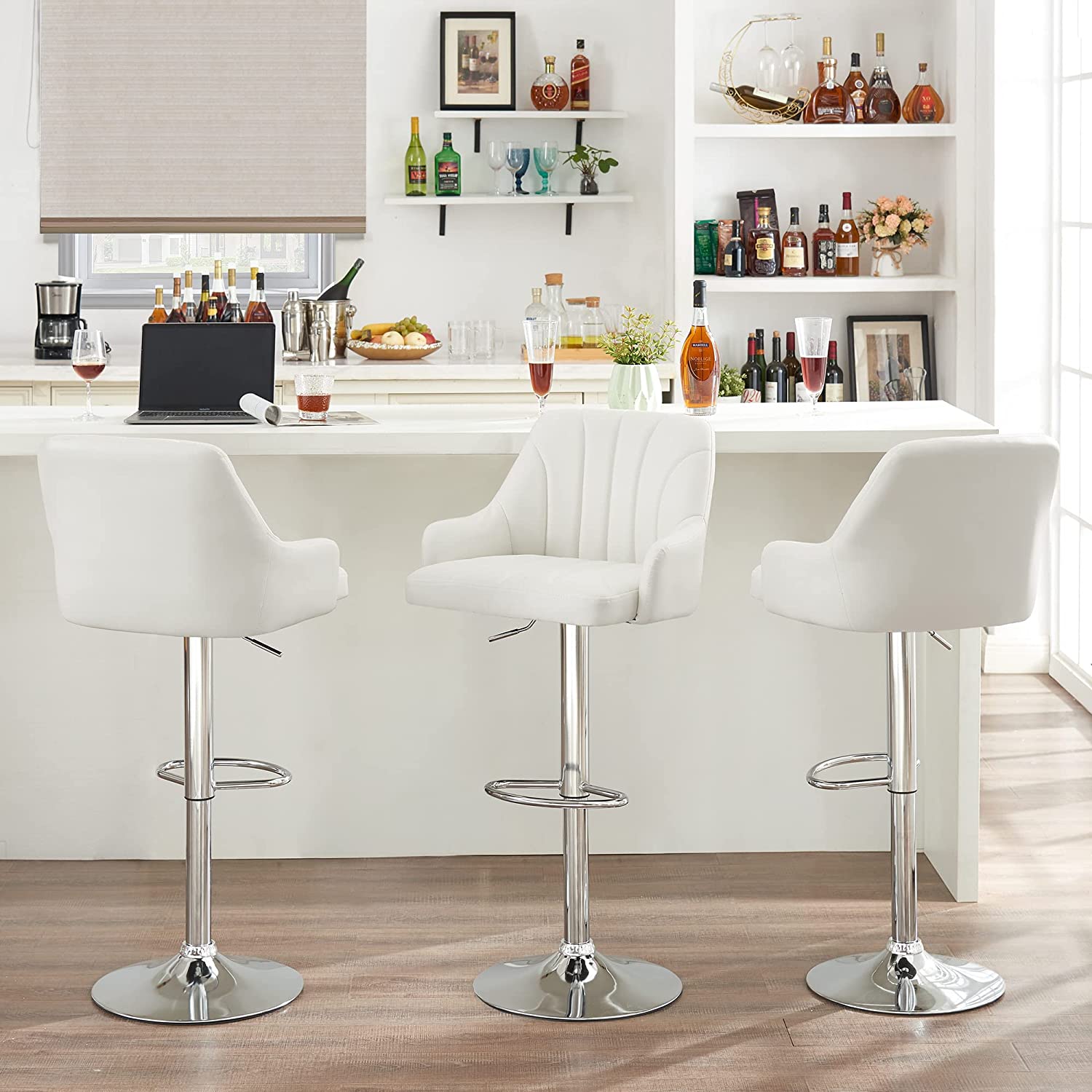 VECELO Adjustable Counter Height  Bar Stools with Back and Arm Stools Set of 2