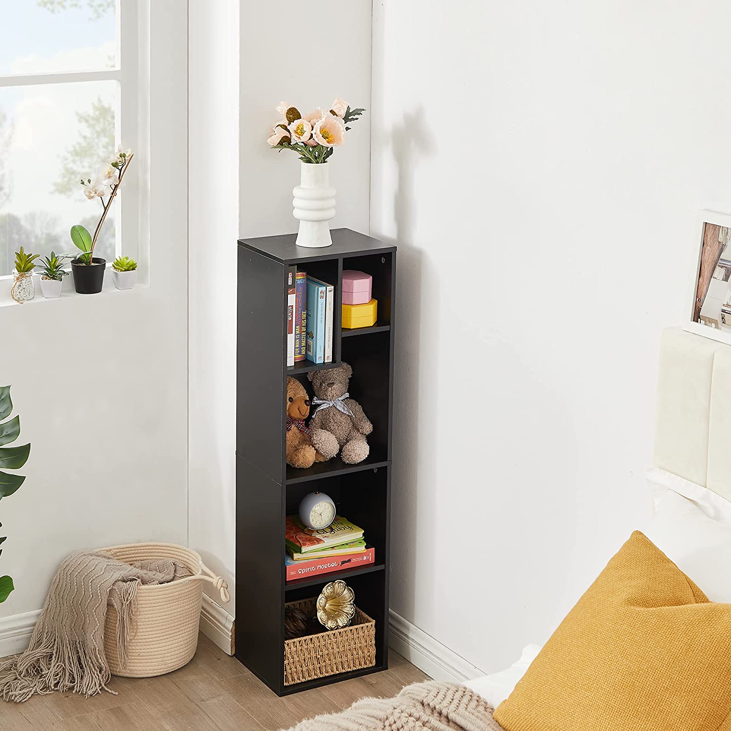 VECELO Modern 3-Tier Small Bookcase, 4 Cube/5 Cube Bookshelf/Storage Organizer for Living Room,Bedroom,Home Office