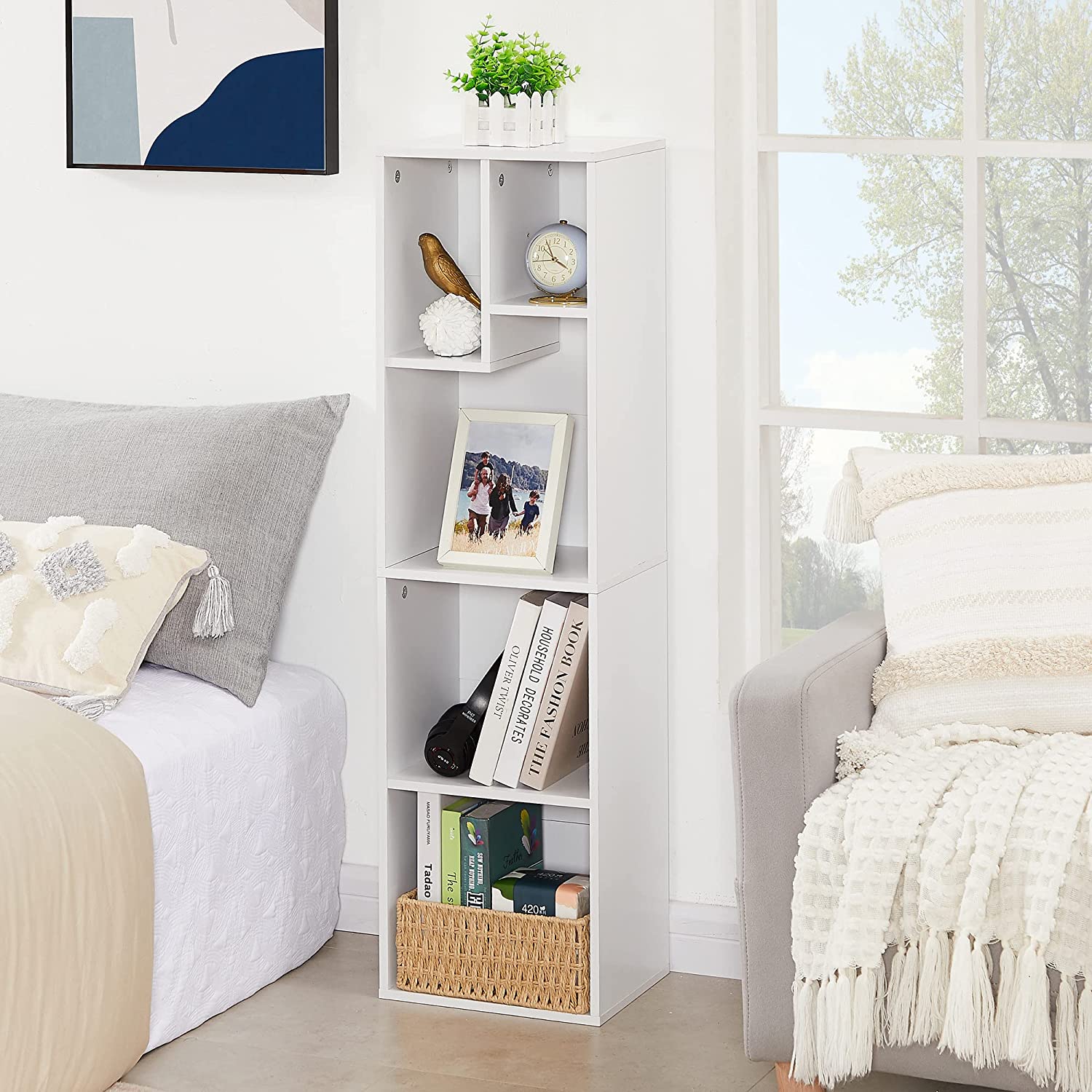 VECELO Modern 3-Tier Small Bookcase, 4 Cube/5 Cube Bookshelf/Storage Organizer for Living Room,Bedroom,Home Office