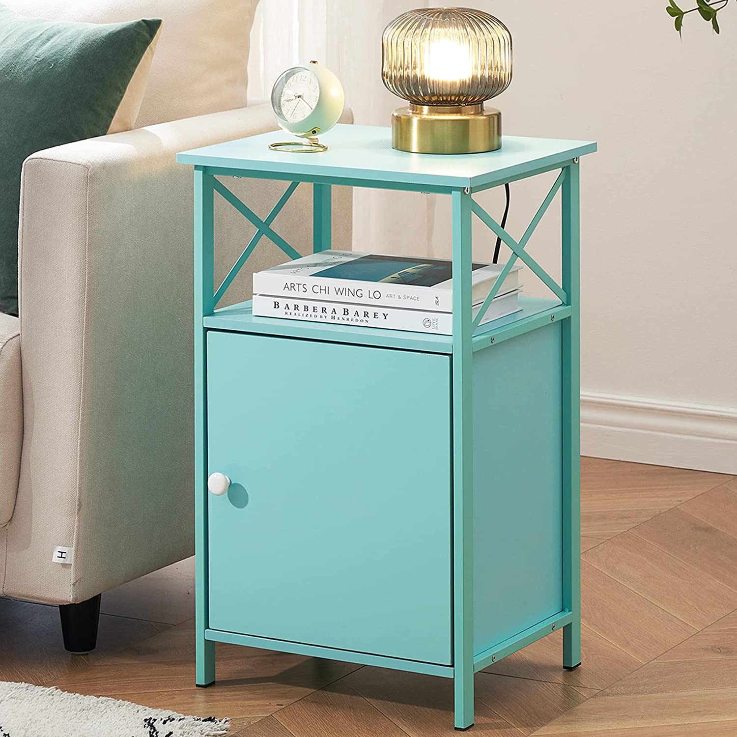 VECELO End Tables,Large Capacity Nightstand with Cabinet