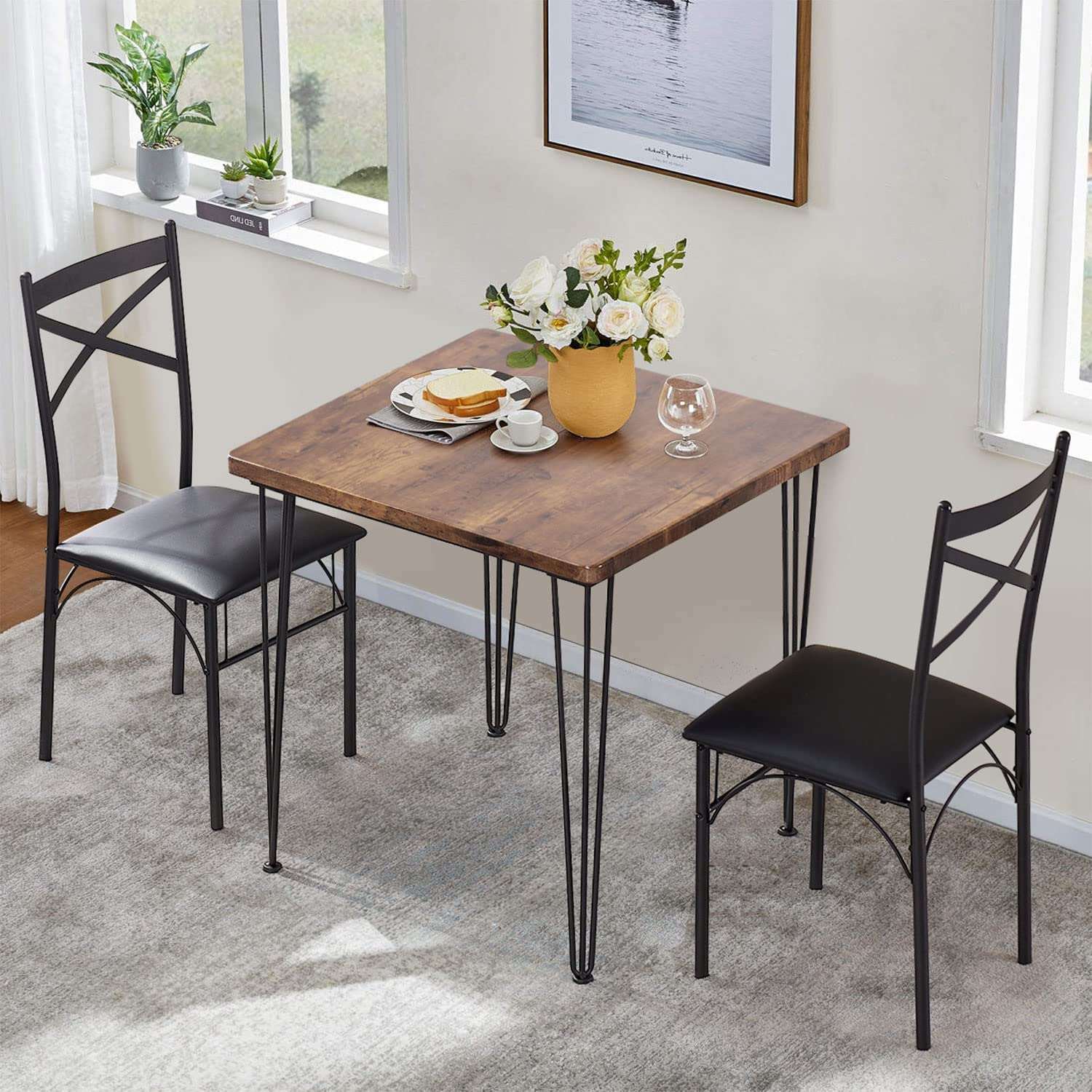 VECELO 3-Piece Kitchen & Dining Table Set for Home Kitchen Breakfast Nook - VECELO