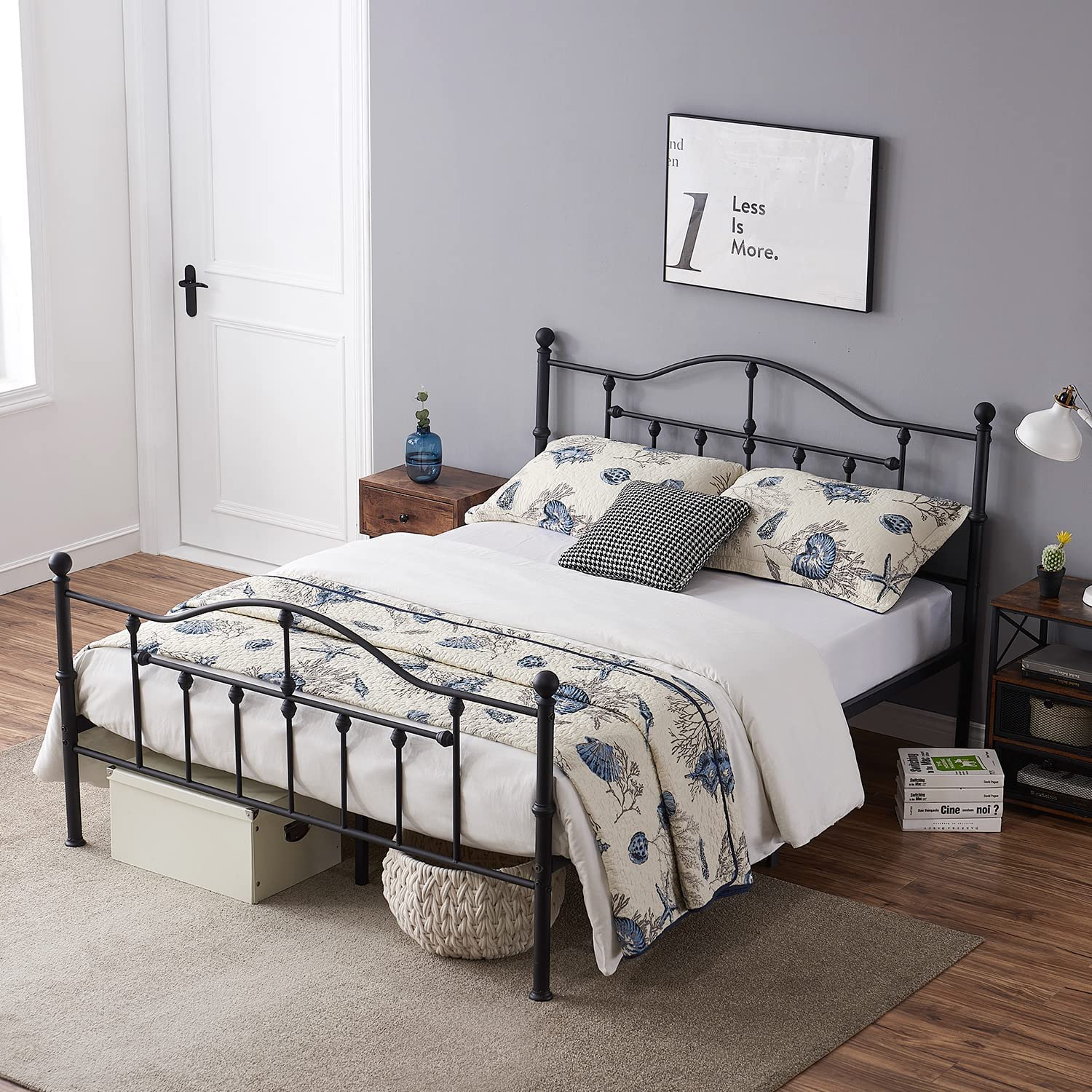 VECELO Classical Black Bed Frame Metal Platform Mattress Foundation with Headboard & Footboard - VECELO