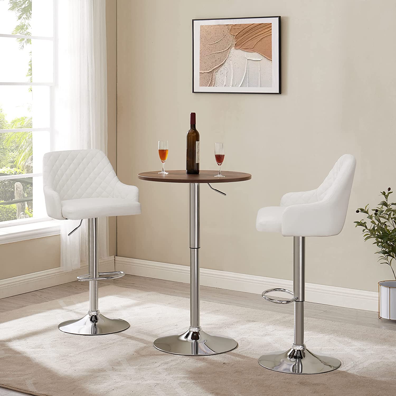 VECELO Bar Stools Set of 2, Kitchen Island Counter Height Chairs with PU Leather Back & Swivel Adjustable Seat