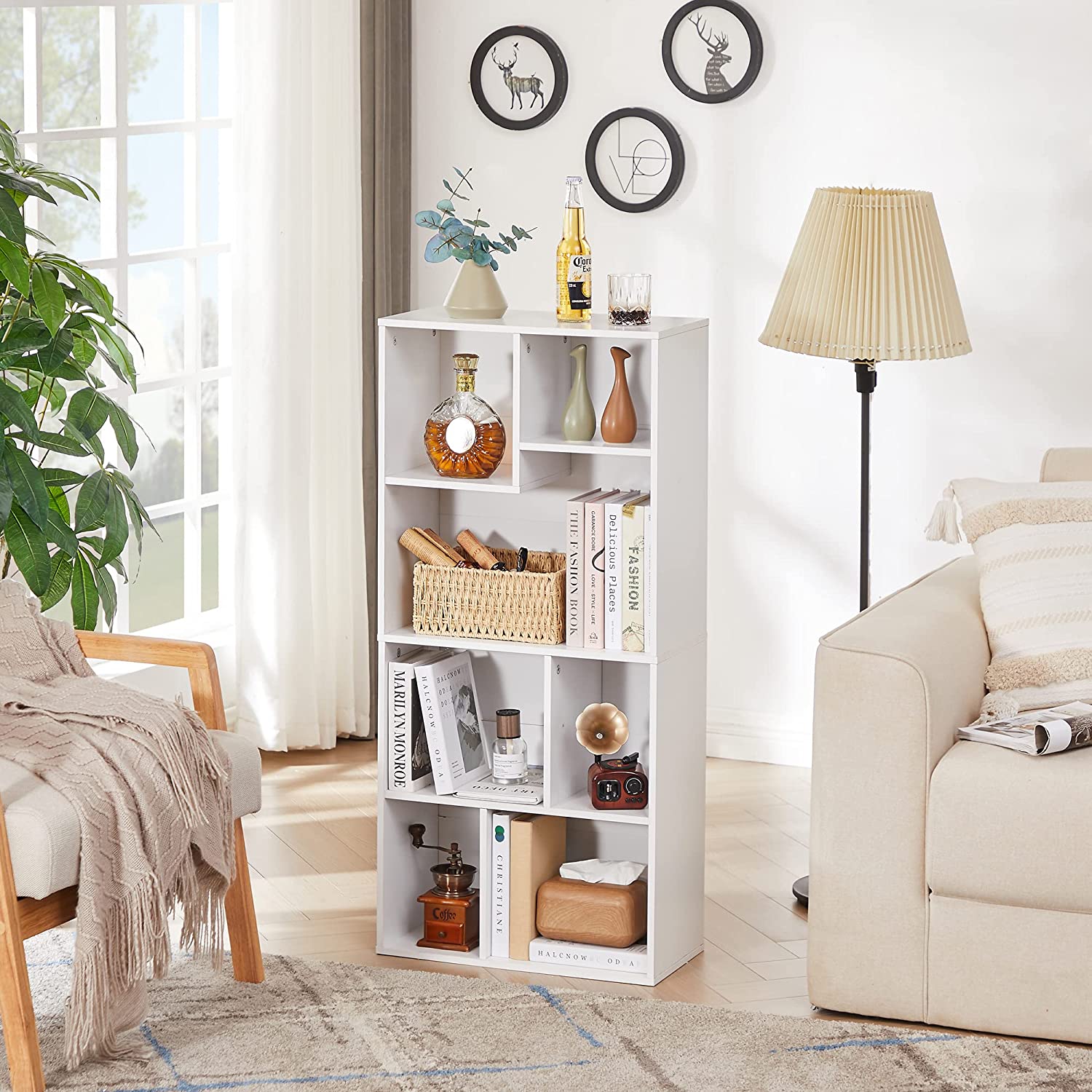 VECELO 42 Inch High Bookcase, 4-Tier Modern Storage Cabinet with Height Difference Shelves for Living Room,Bedroom, Home Office Floor Standing Display