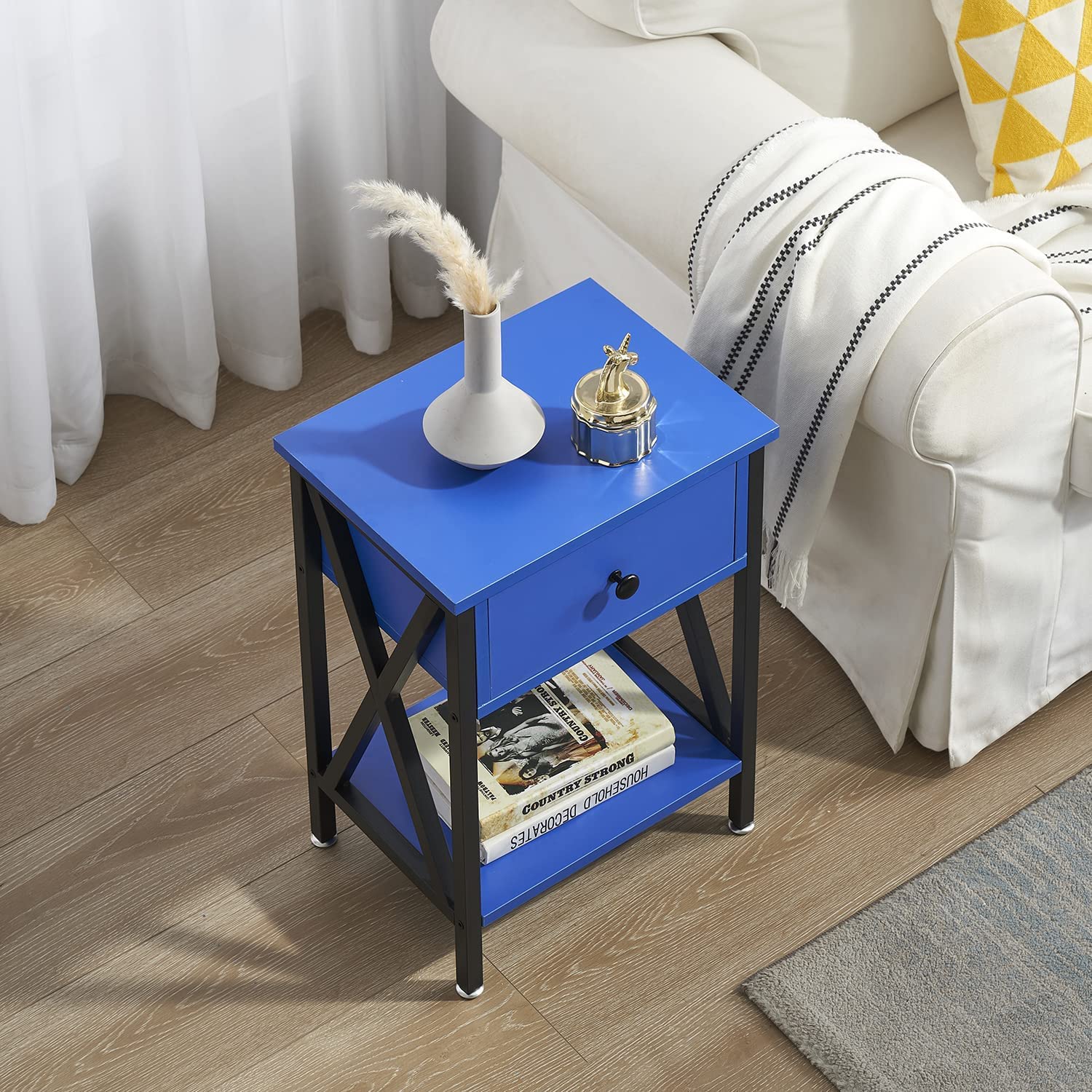 VECELO Night Stands Bedside End Table X-Design with Drawer&Storage Shelf for Living Room Bedroom, Nightstand with Drawer