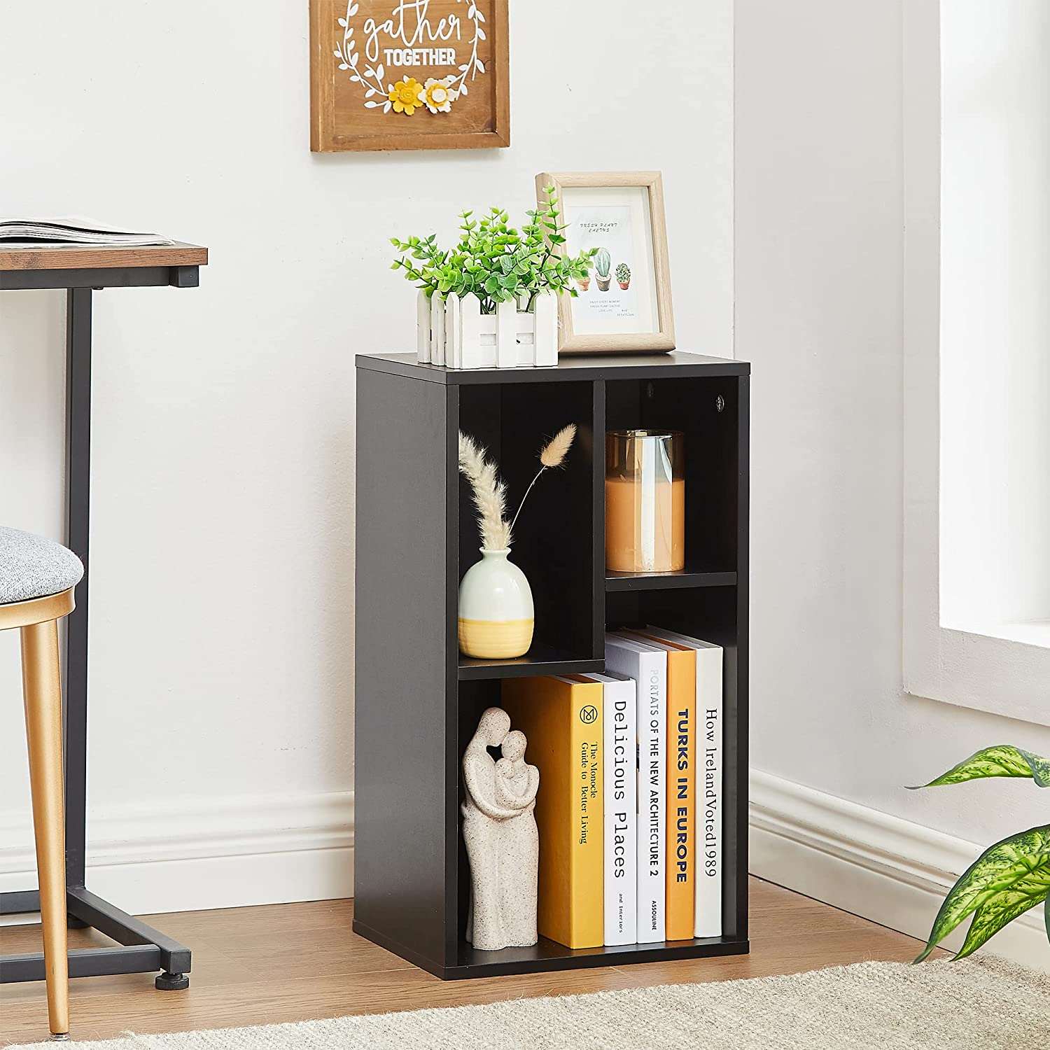 VECELO 3-Cube Open Bookcase, Small Bookshelf with Height Difference Shelves 2-Tier Storage Organizer for Home Office, Living Room