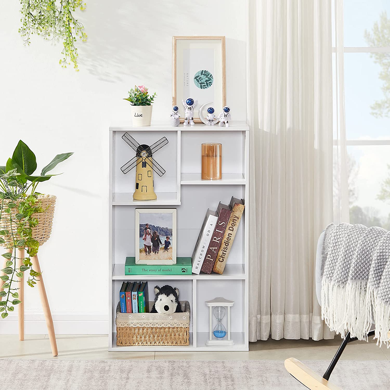 VECELO Modern 3-Tier Small Bookcase, 4 Cube/5 Cube Bookshelf/Storage Organizer for Living Room,Bedroom,Home Office