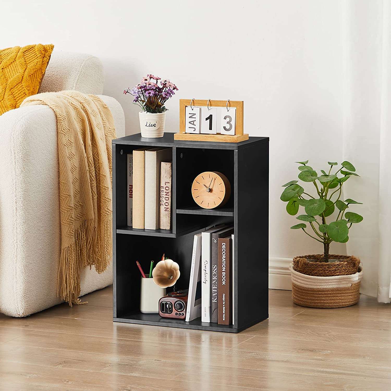 VECELO 3-Cube Open Bookcase, Small Bookshelf 2-Tier Storage Organizer