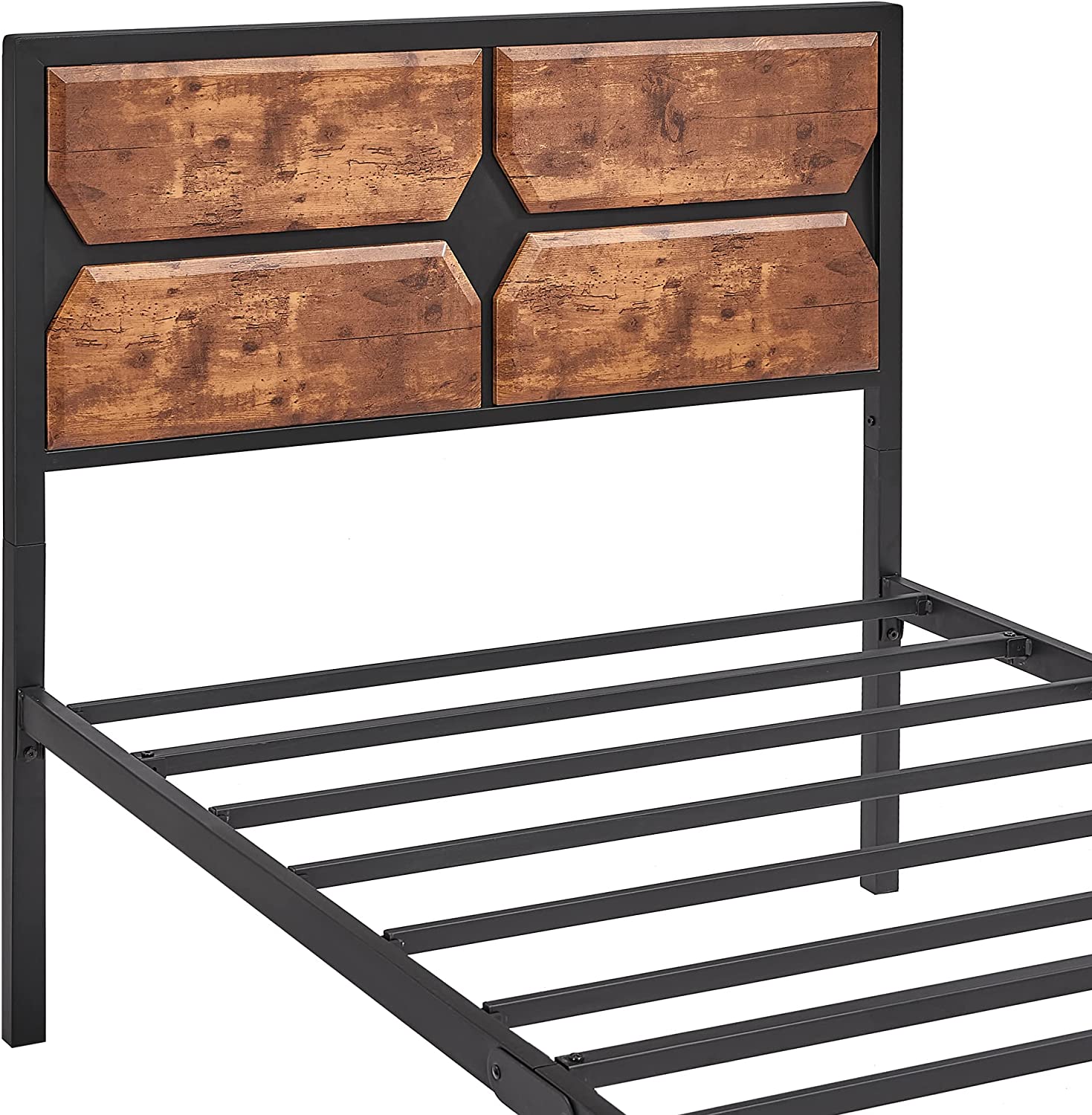 VECELO Metal Bed Frame Platform with Wooden Headboard&Footboard Mattress Foundation