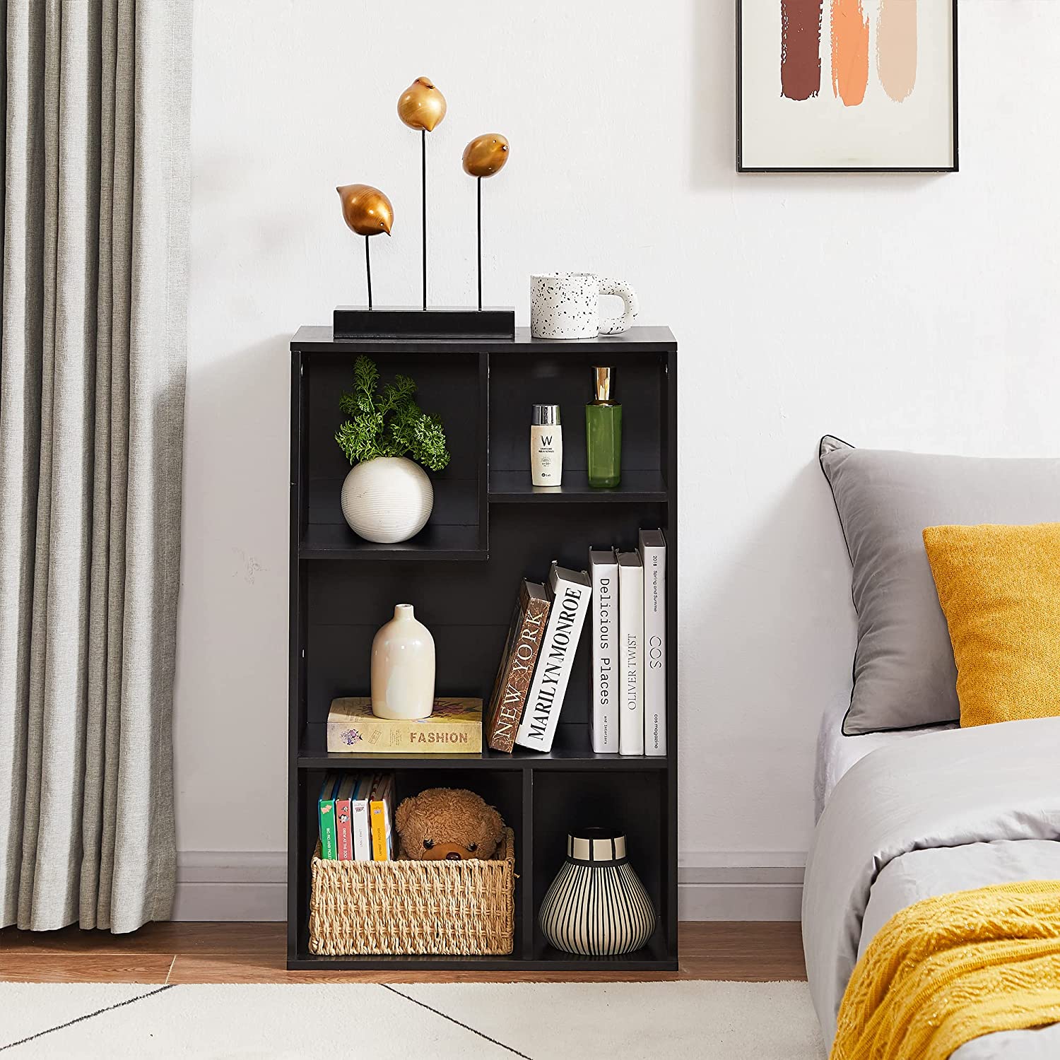 VECELO Modern 3-Tier Small Bookcase, 4 Cube/5 Cube Bookshelf/Storage Organizer for Living Room,Bedroom,Home Office