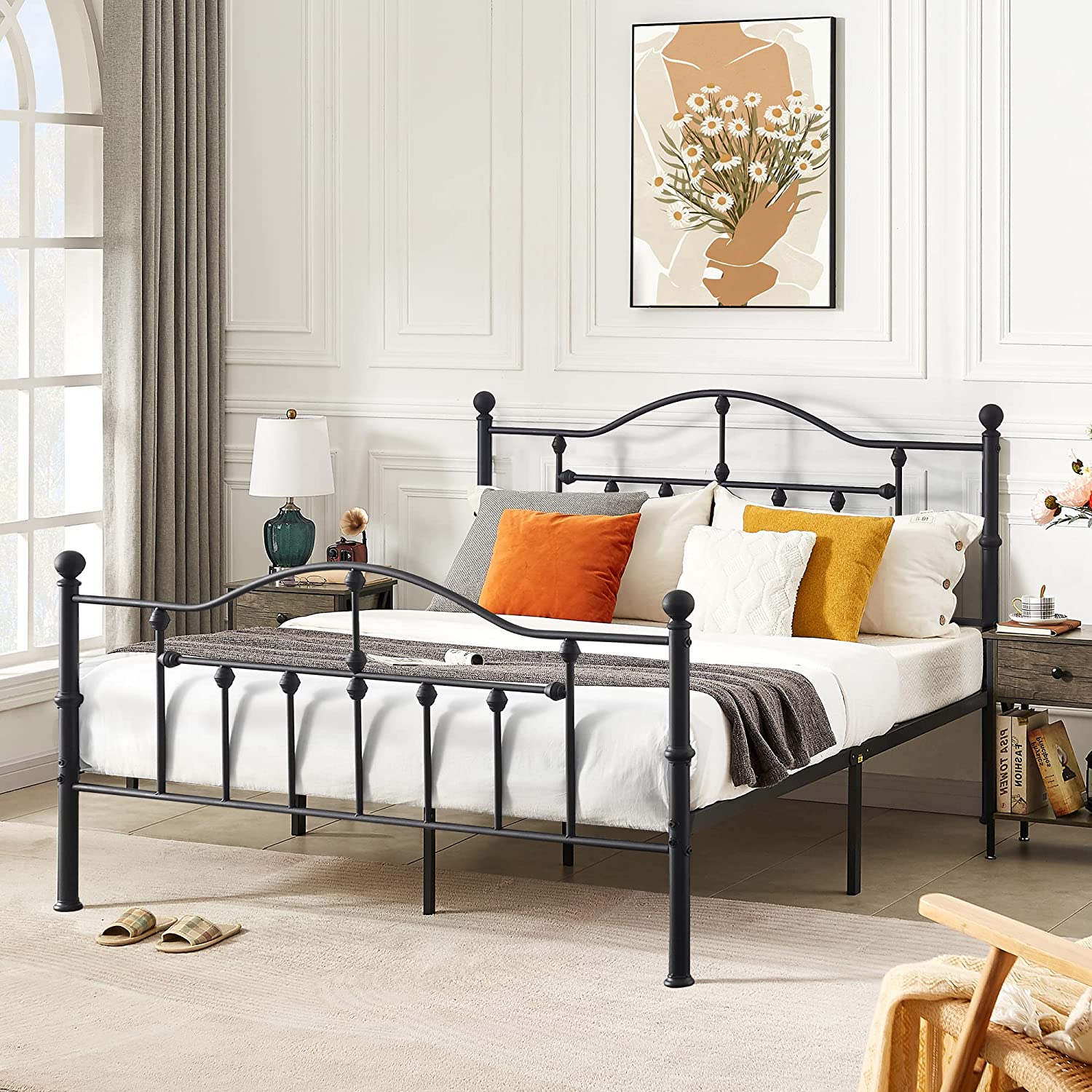 VECELO Classical Black Bed Frame Metal Platform Mattress Foundation with Headboard & Footboard - VECELO