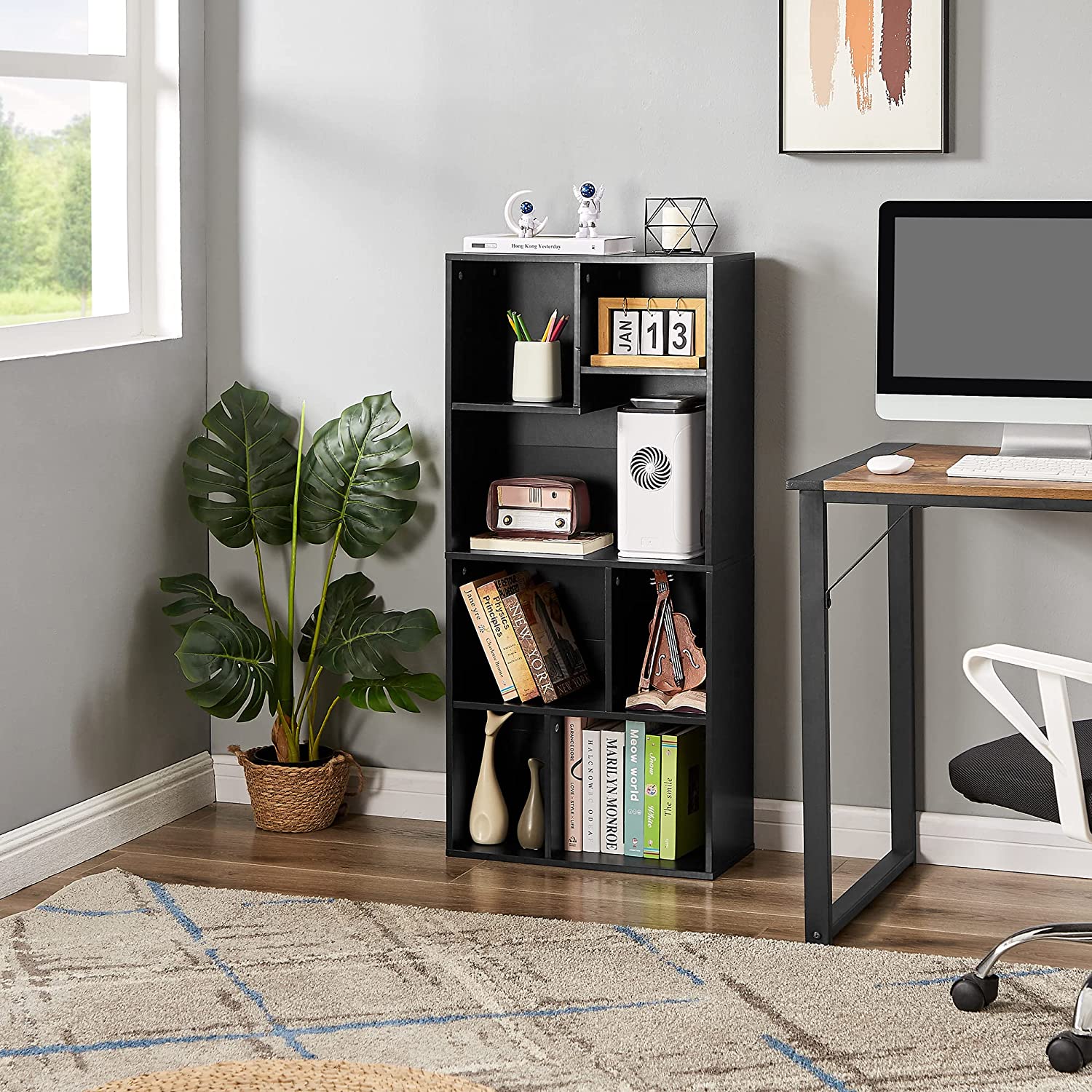 VECELO 42 Inch High Bookcase, 4-Tier Modern Storage Cabinet with Height Difference Shelves for Living Room,Bedroom, Home Office Floor Standing Display