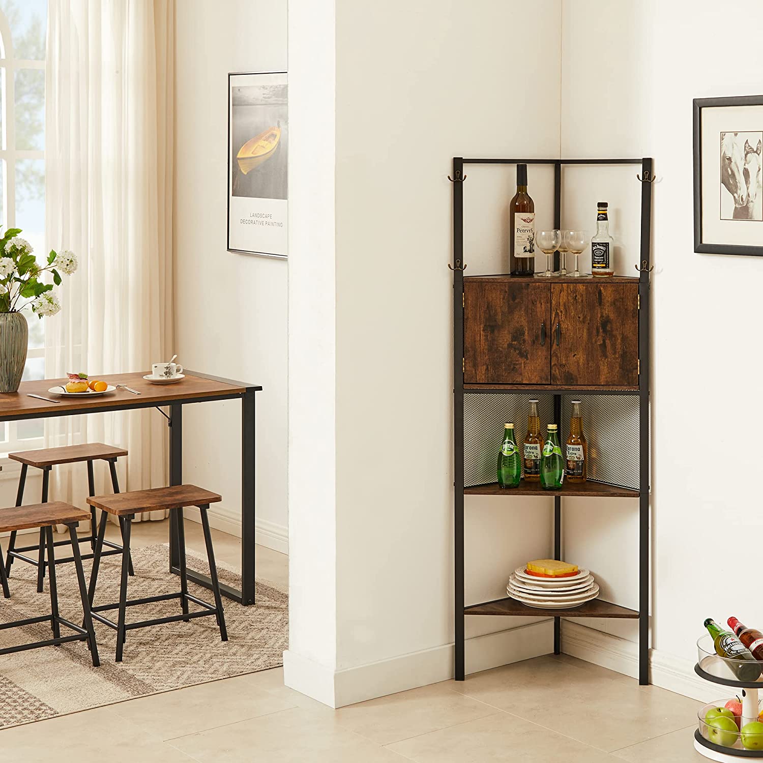 VECELO 5 Tier Corner Storage Cabinet with Wooden Shelves Free-Standing Organizer in Living Room/Bedroom/Entryway/Kitchen