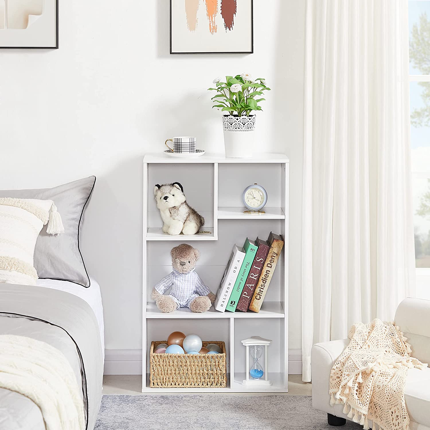 VECELO Modern 3-Tier Small Bookcase, 4 Cube/5 Cube Bookshelf/Storage Organizer for Living Room,Bedroom,Home Office