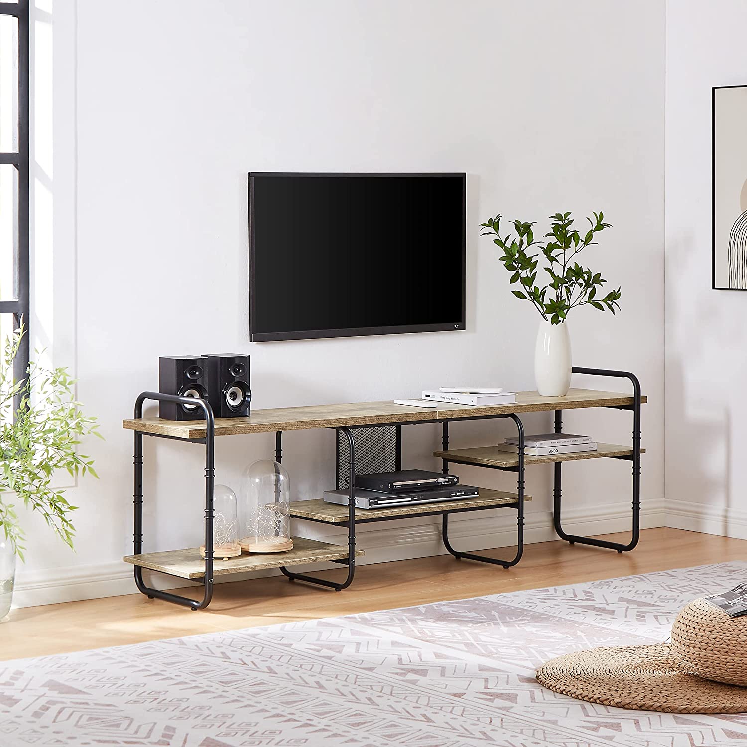 VECELO Industrial Television Stand TV Entertainment Center