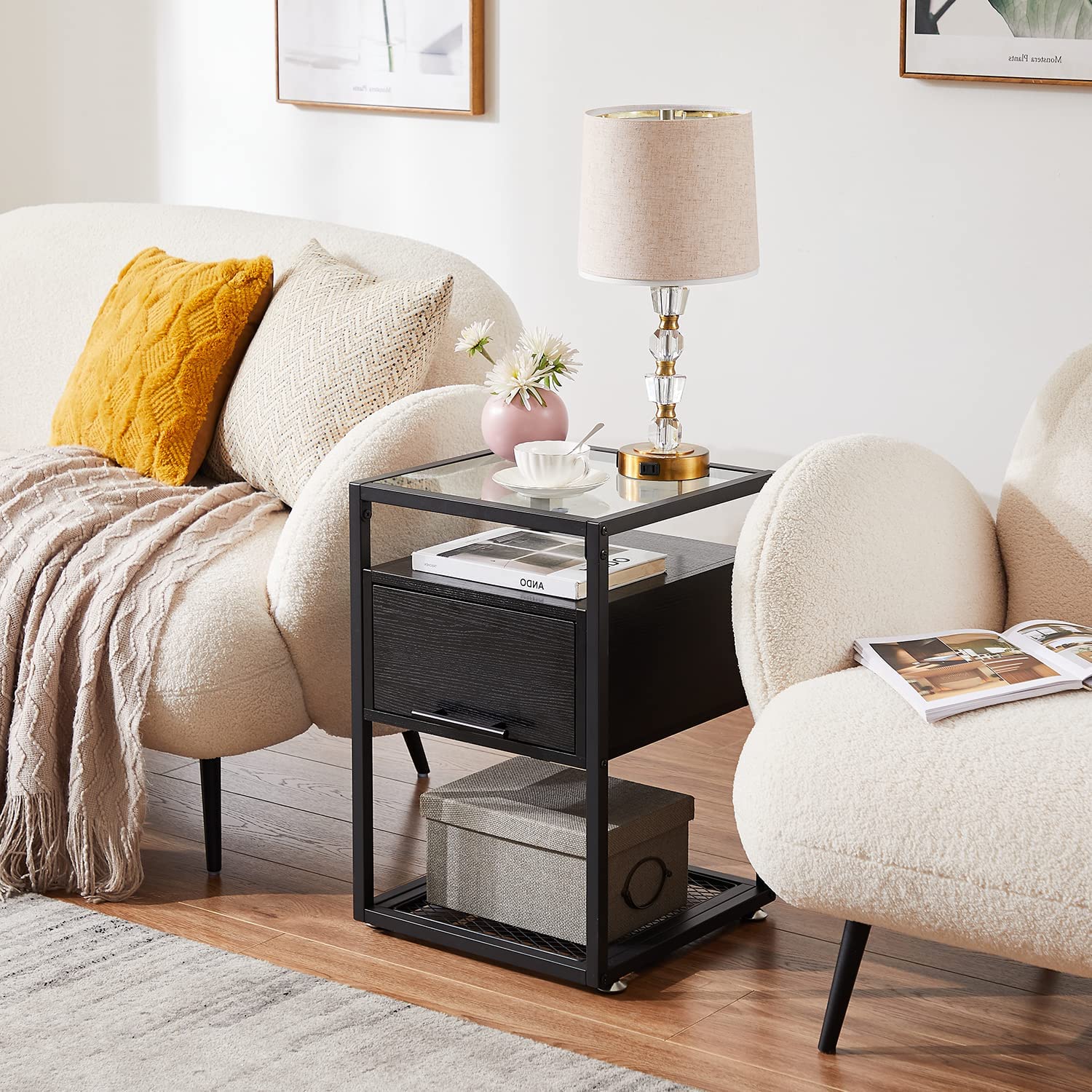 vintage end table with storage shelf
