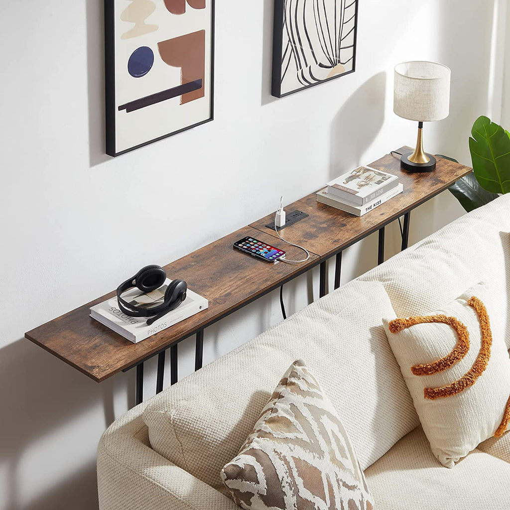 VECELO Narrow Entryway Console Table Behind Sofa Couch with 2 Outlets