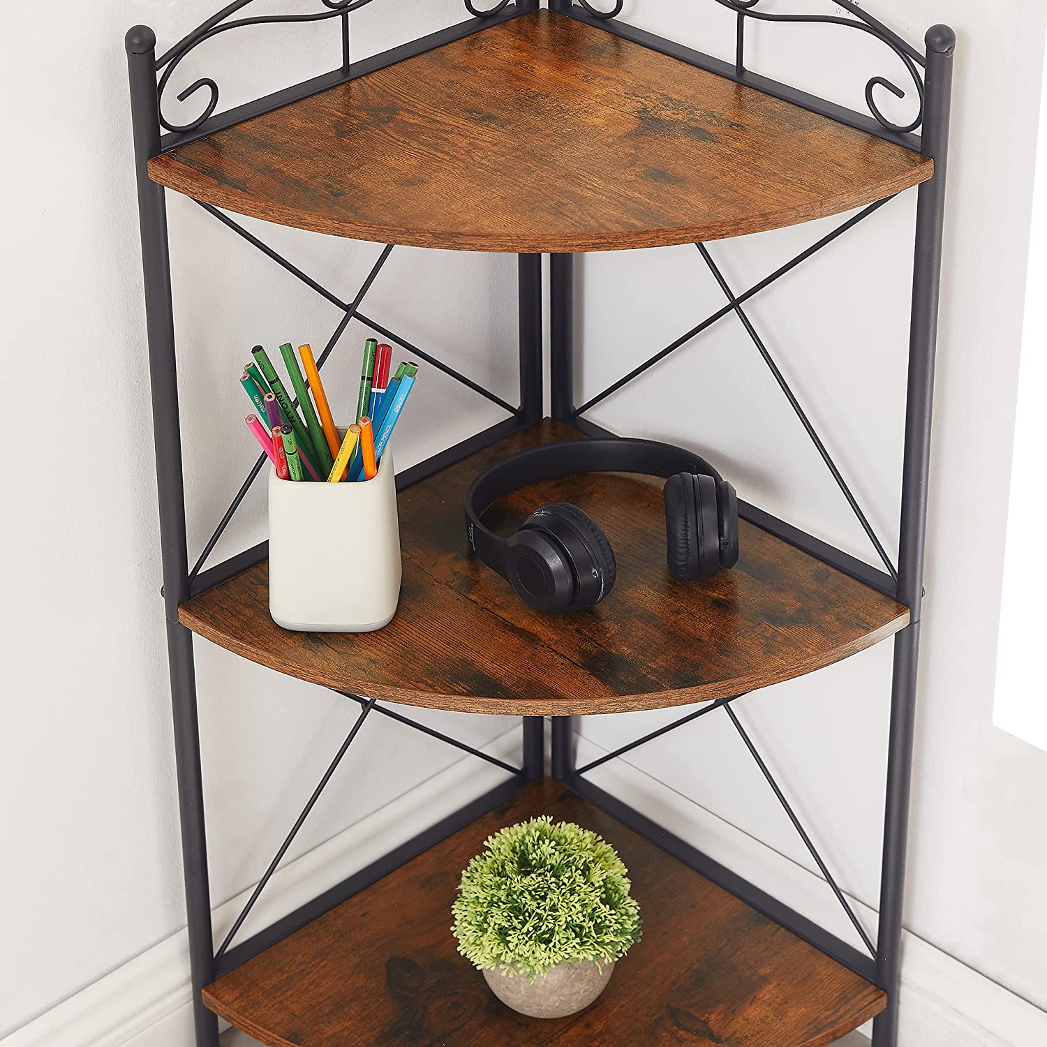 VECELO Corner Display Shelf Free-Standing Organizer for Compact Space in Living Room/Bedroom
