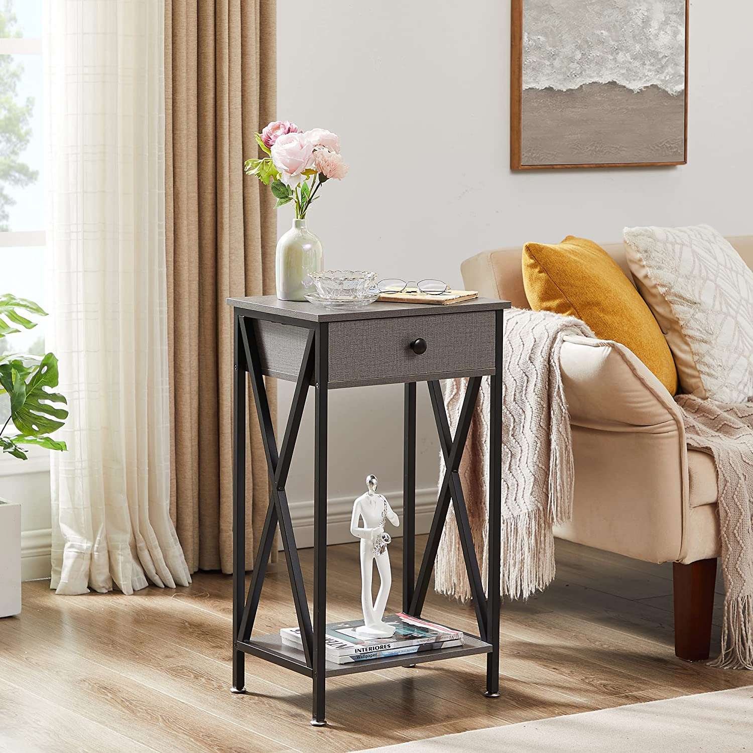 X Design Tall Nightstand/End Side/Bedside Table