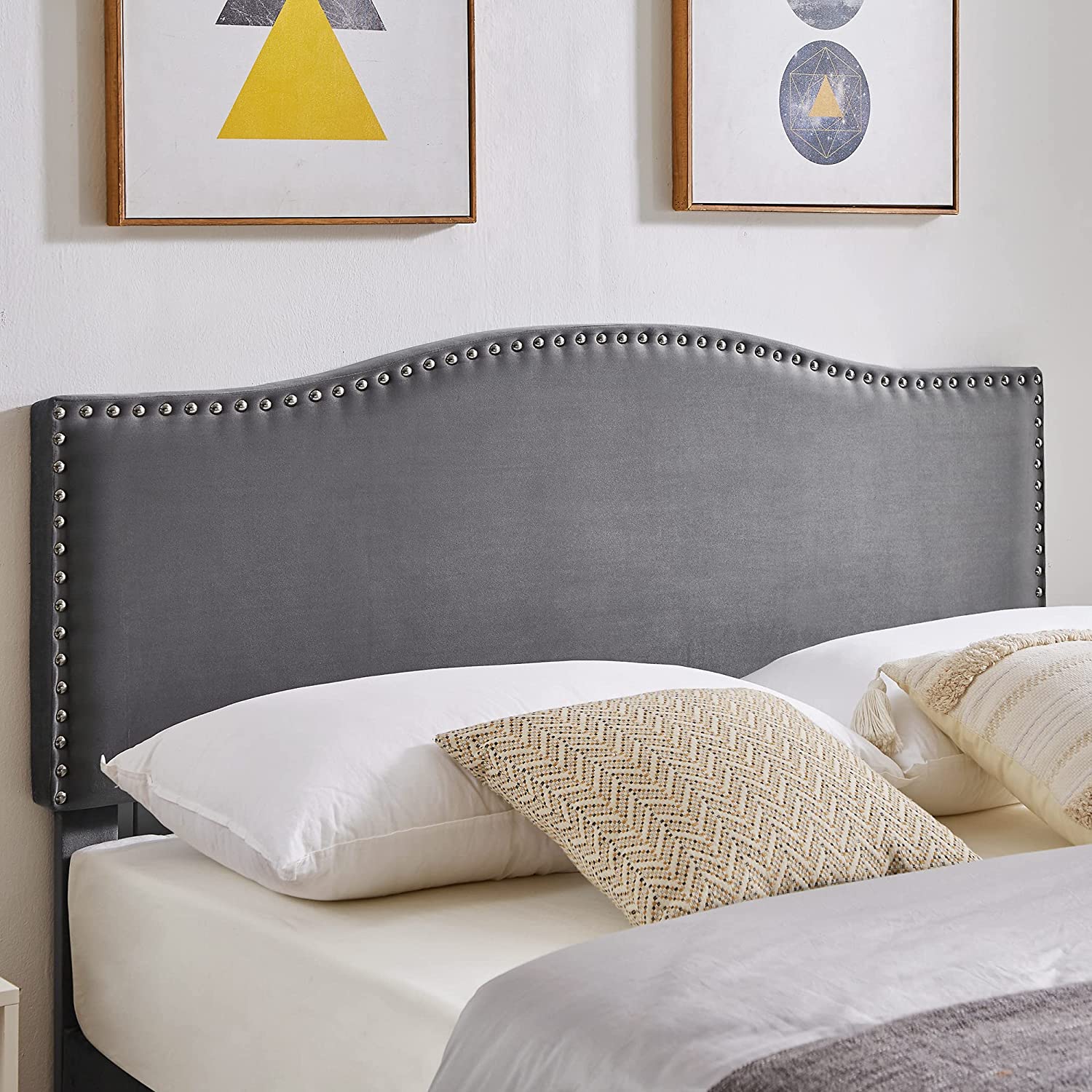 VECELO Bed Frame Platform Bed Frame with Upholstered Headboard, Strong Frame and Wooden Slats Support