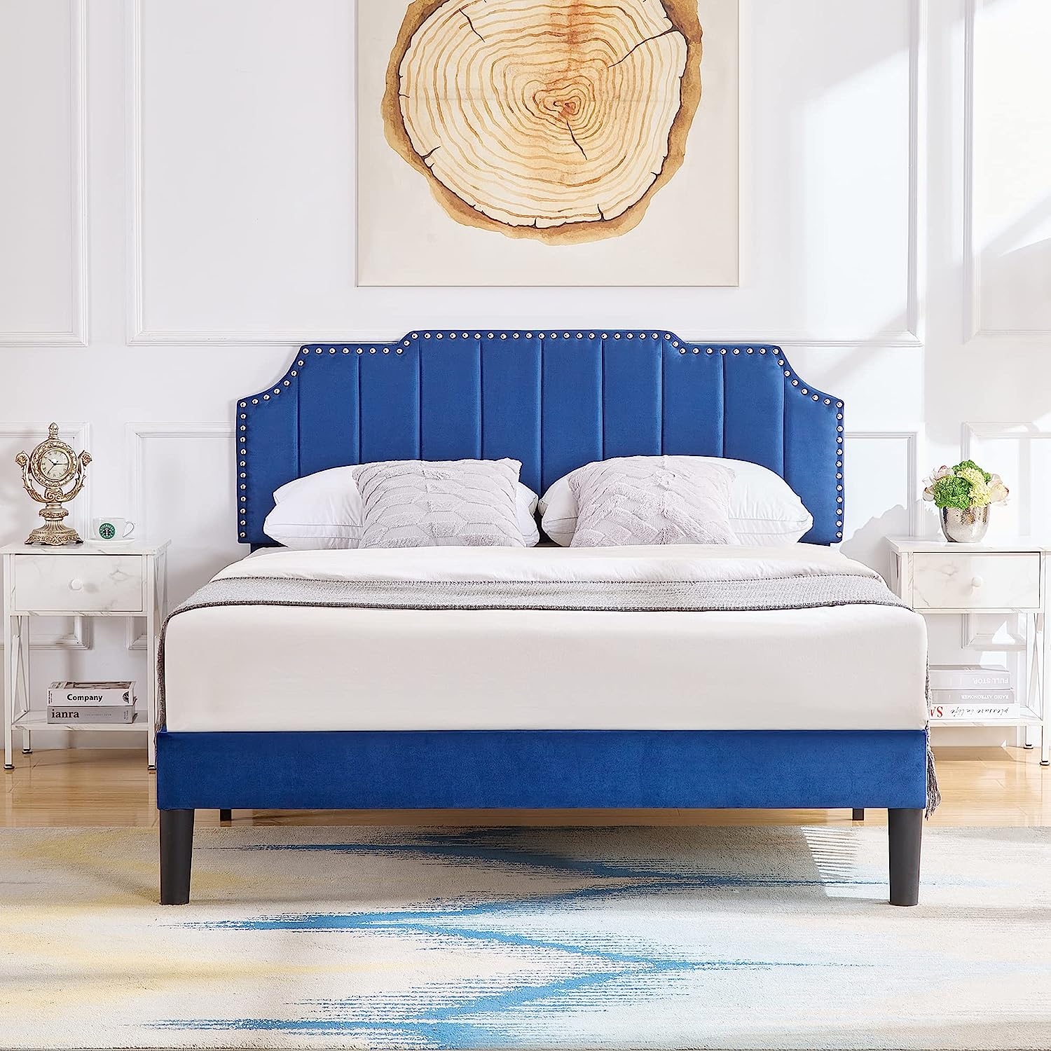 Upholstered Platform Bed Frame with Tufted Adjustable Headboard