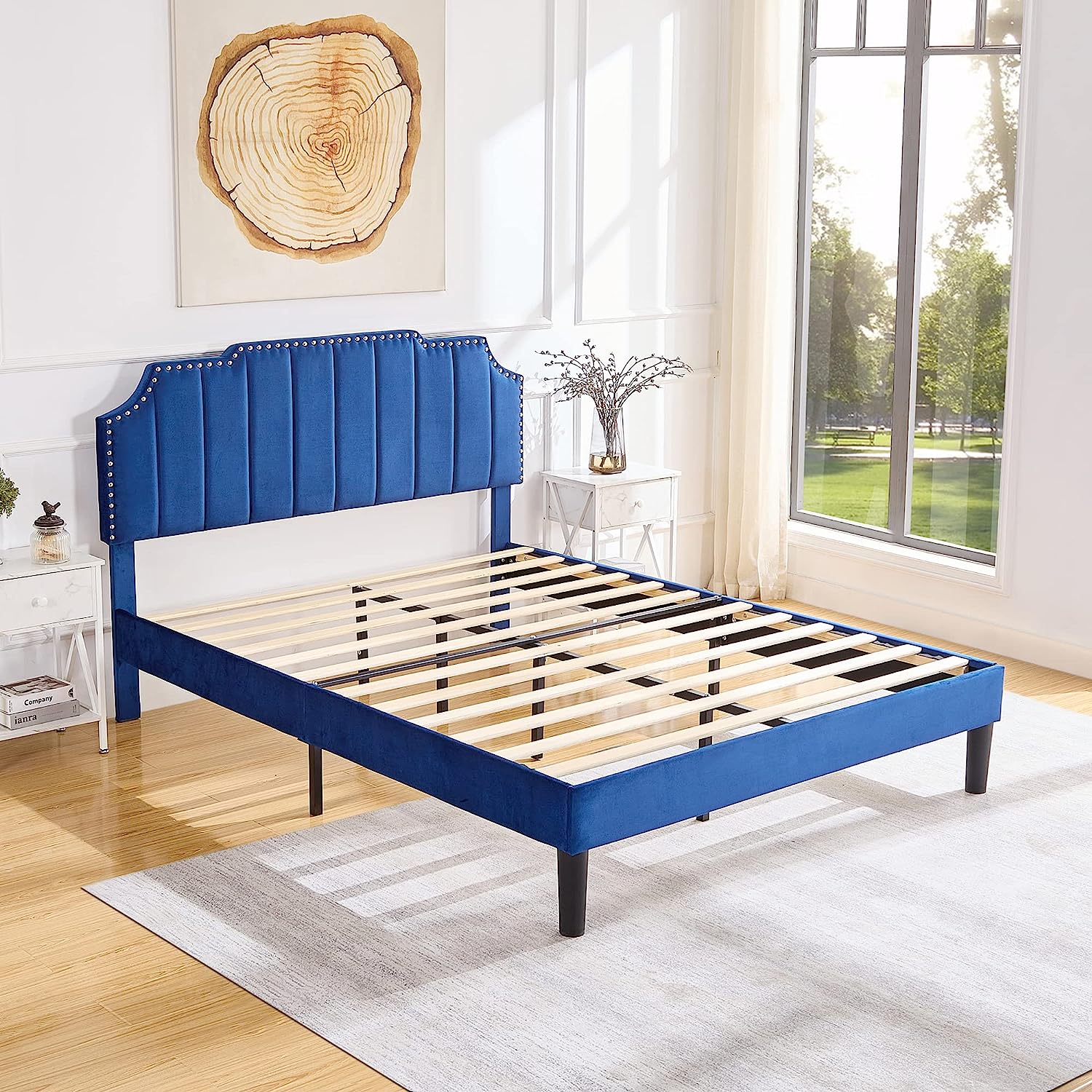 Upholstered Platform Bed Frame with Tufted Adjustable Headboard