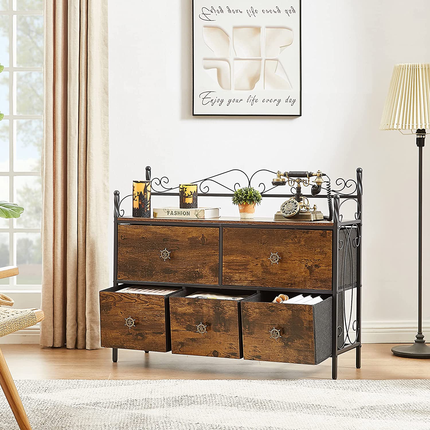 VECELO Dresser for Bedroom with 5 Drawers, Storage Organizer Unit with Shelf for Closet, Living Room