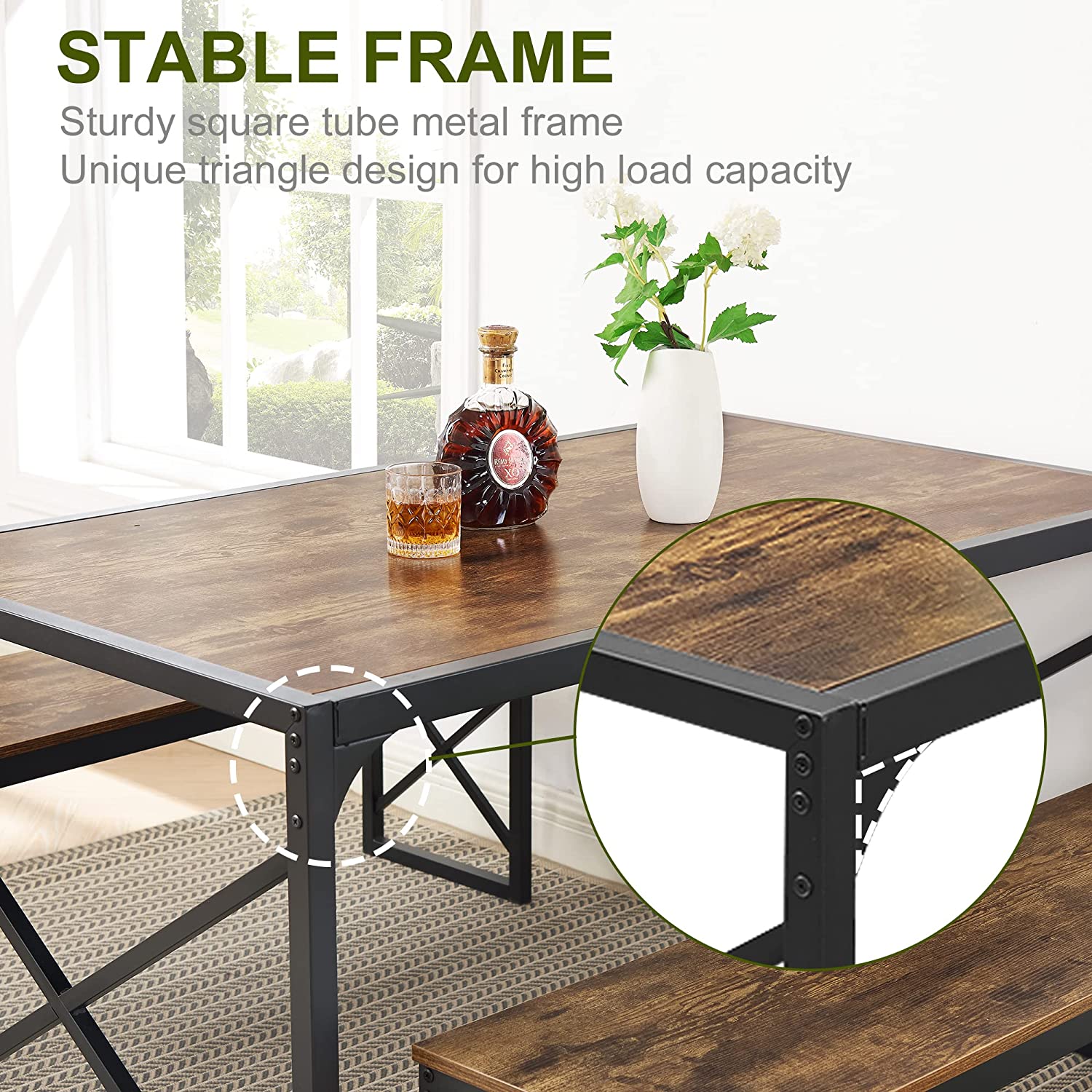 VECELO Kitchen Table with 2 Benches for 4