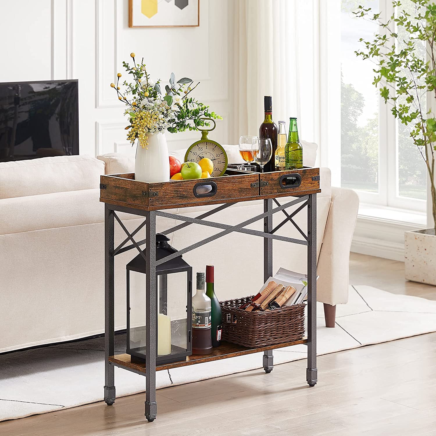 Narrow Serving Table with Storage Shelf