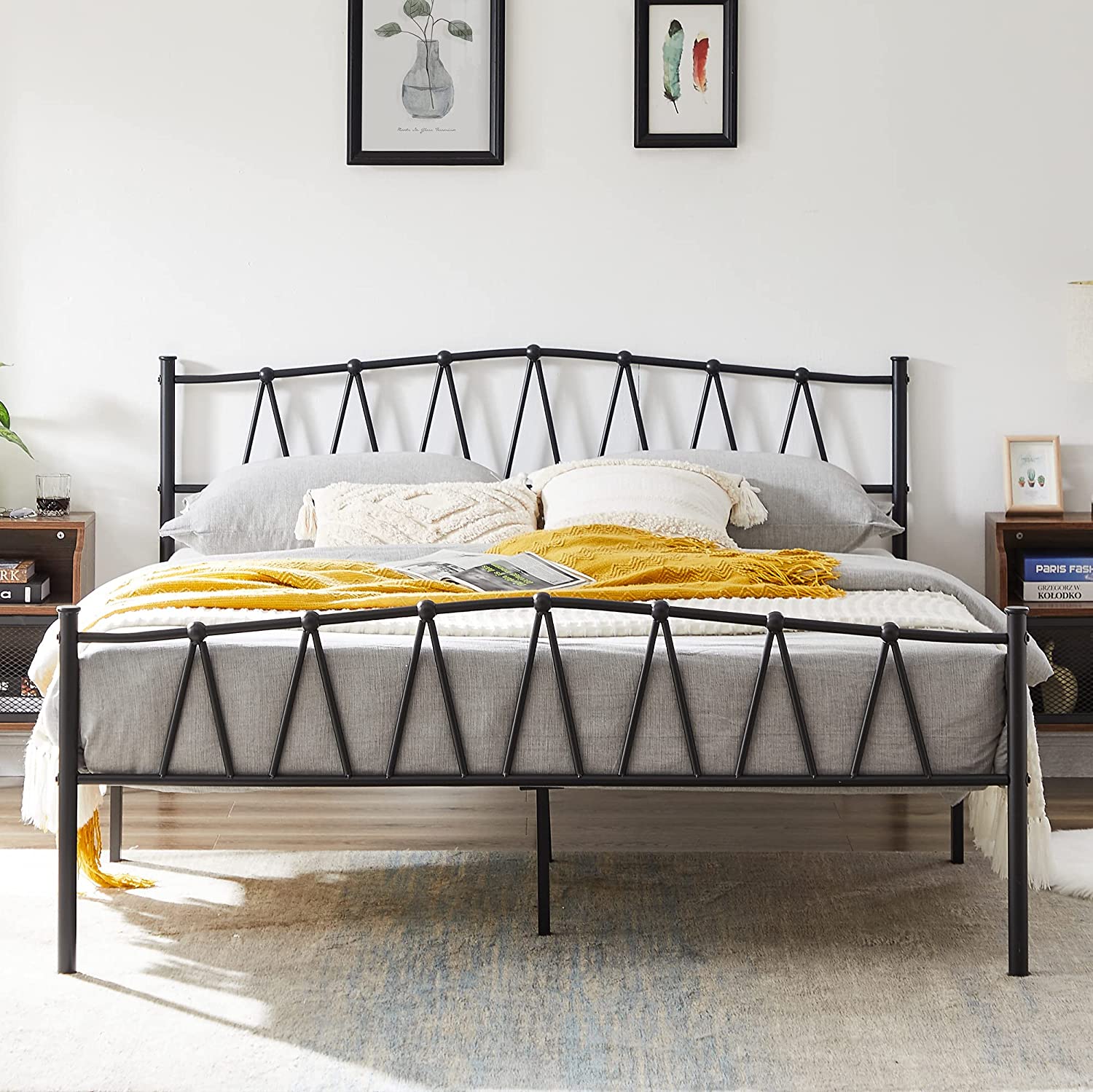 Metal Platform Bed Frame with Headboard and Footboard