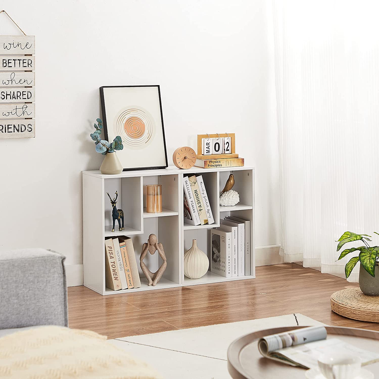 VECELO 3-Cube Open Bookcase, Small Bookshelf with Height Difference Shelves 2-Tier Storage Organizer for Home Office, Living Room