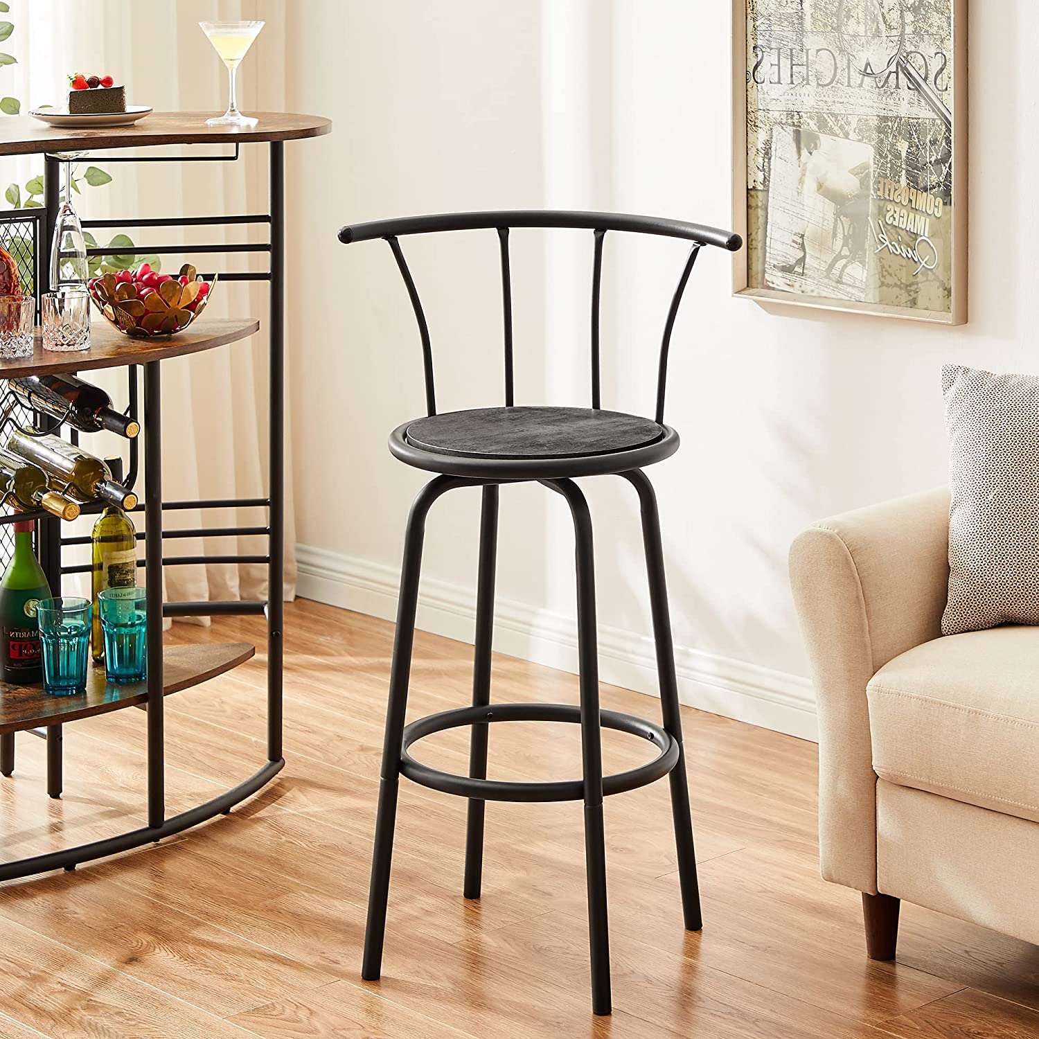 VECELO 27.3 Inch Bar Stools Set of 2 with Back Metal - VECELO