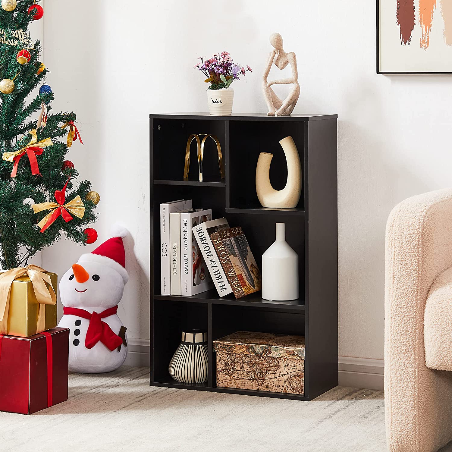 VECELO Modern 3-Tier Small Bookcase, 4 Cube/5 Cube Bookshelf/Storage Organizer for Living Room,Bedroom,Home Office