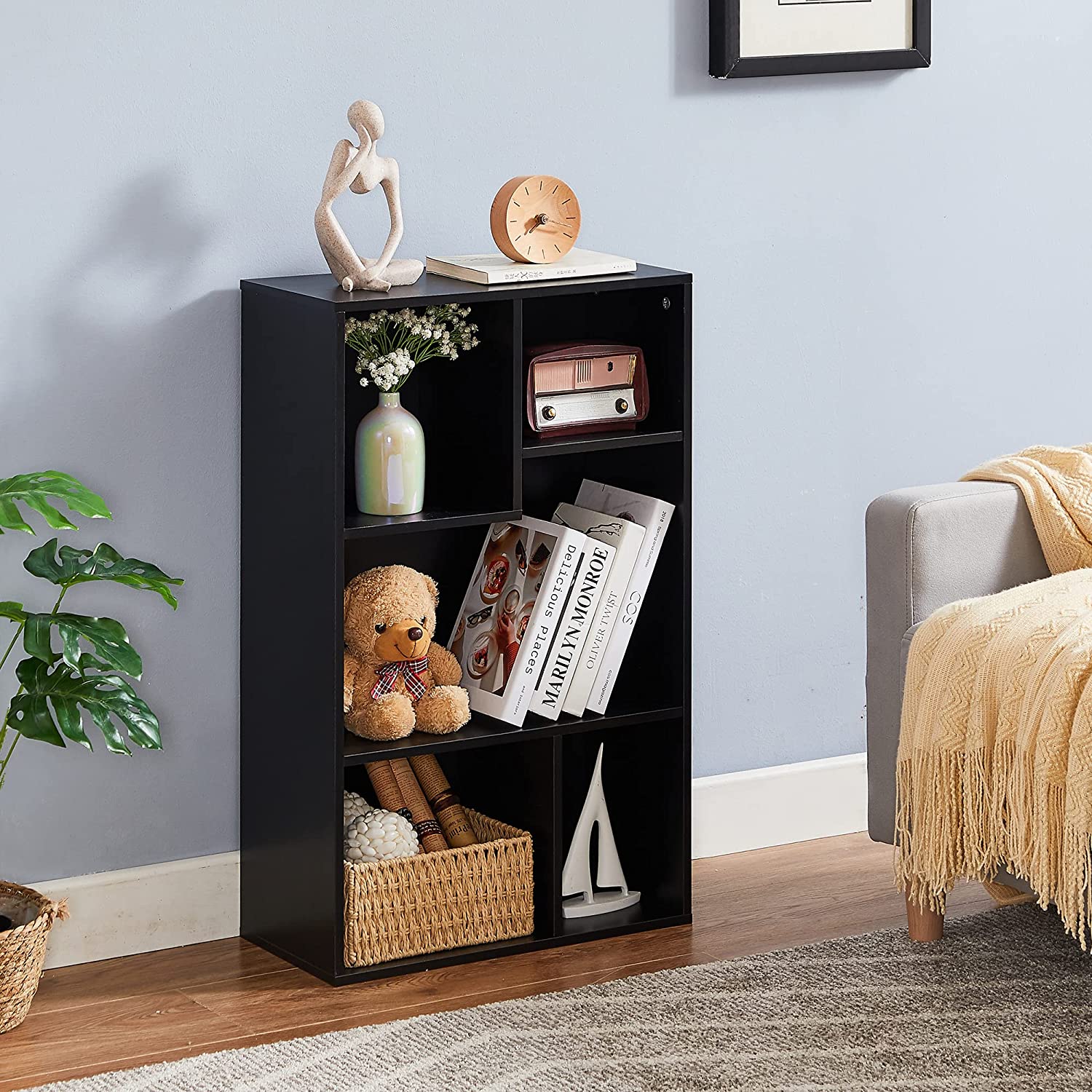 VECELO Modern 3-Tier Small Bookcase, 4 Cube/5 Cube Bookshelf/Storage Organizer for Living Room,Bedroom,Home Office