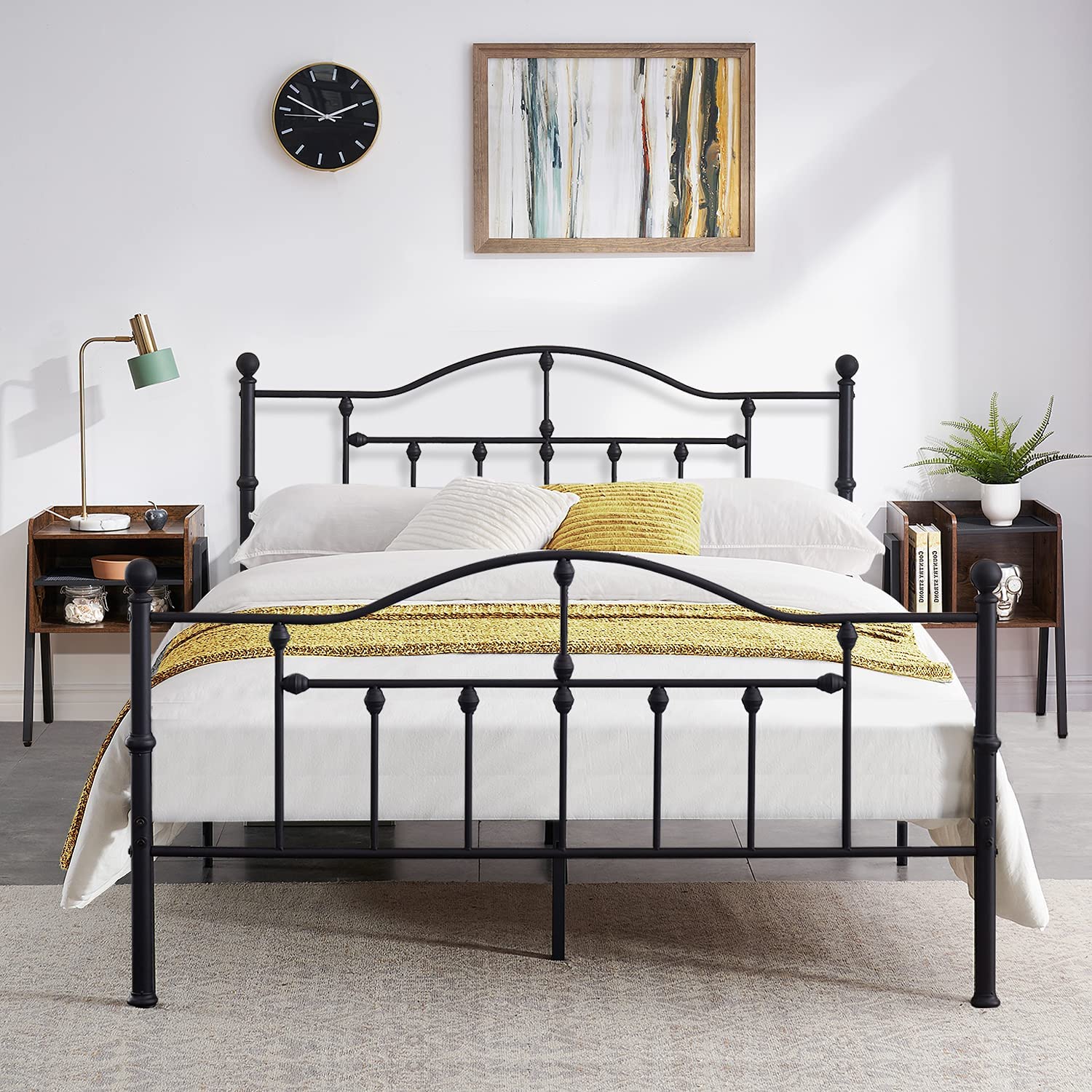 VECELO Classical Black Bed Frame Metal Platform Mattress Foundation with Headboard & Footboard - VECELO
