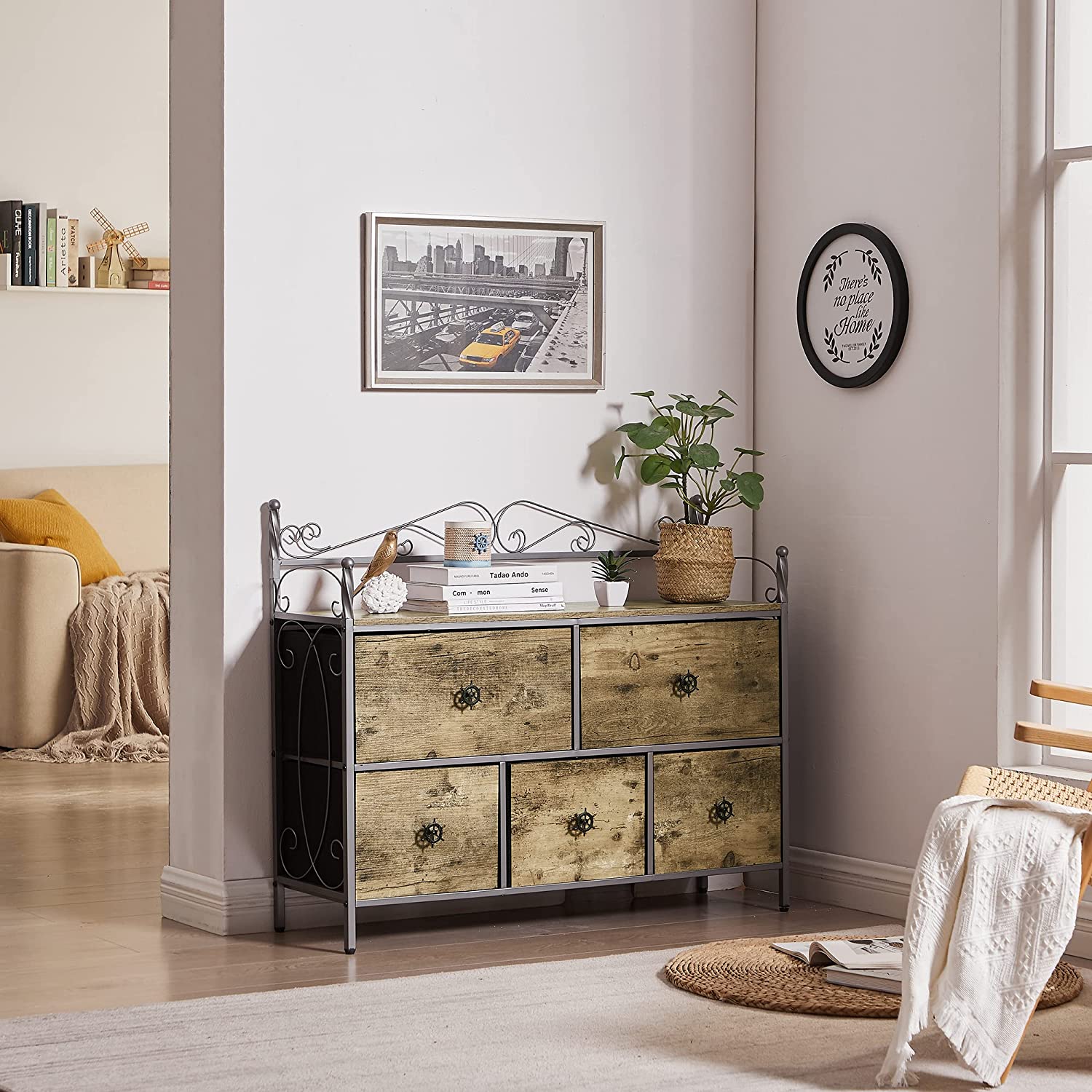 VECELO Dresser for Bedroom with 5 Drawers, Storage Organizer Unit with Shelf for Closet, Living Room