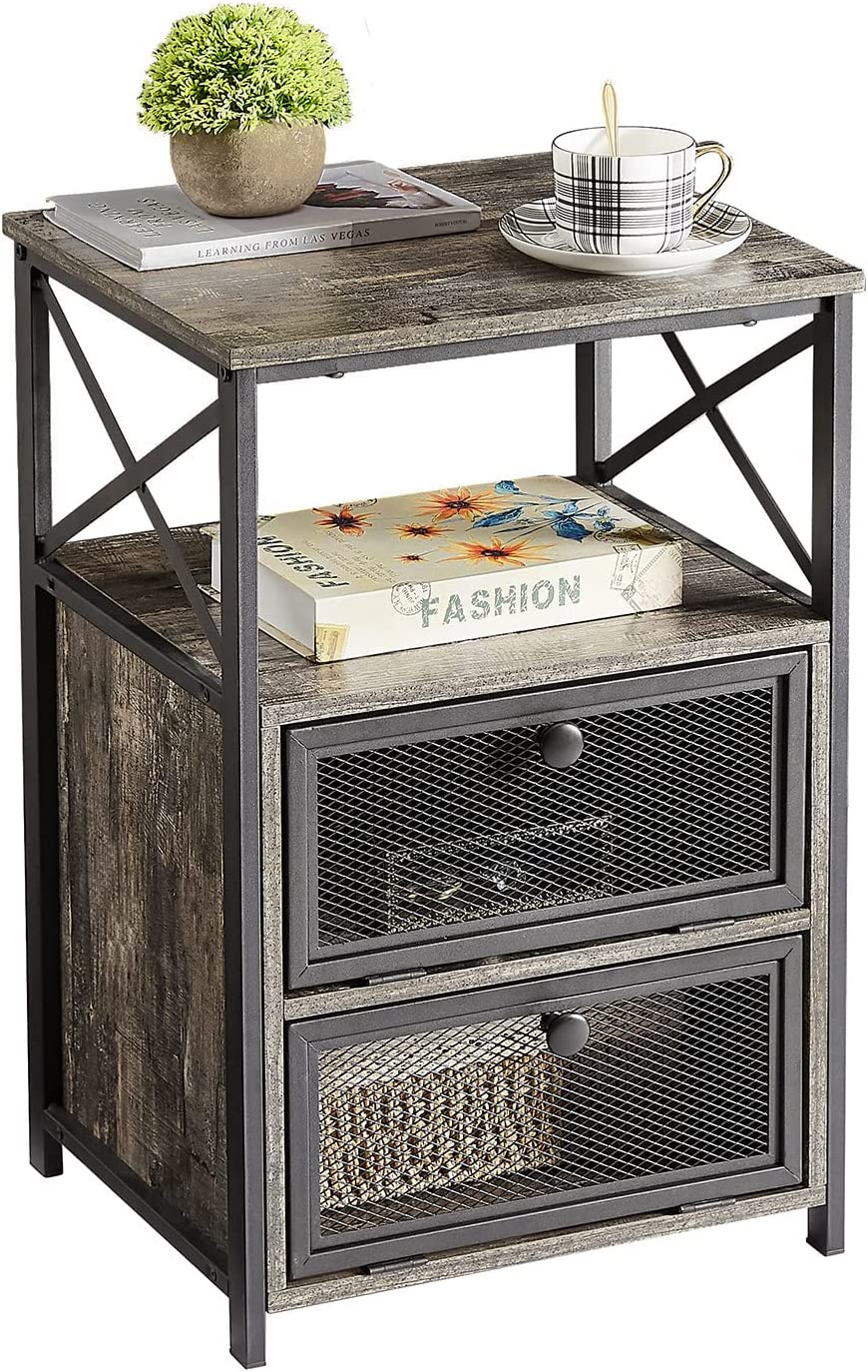 Modern Nightstand/End Side Table with Storage Space & Flip Drawer