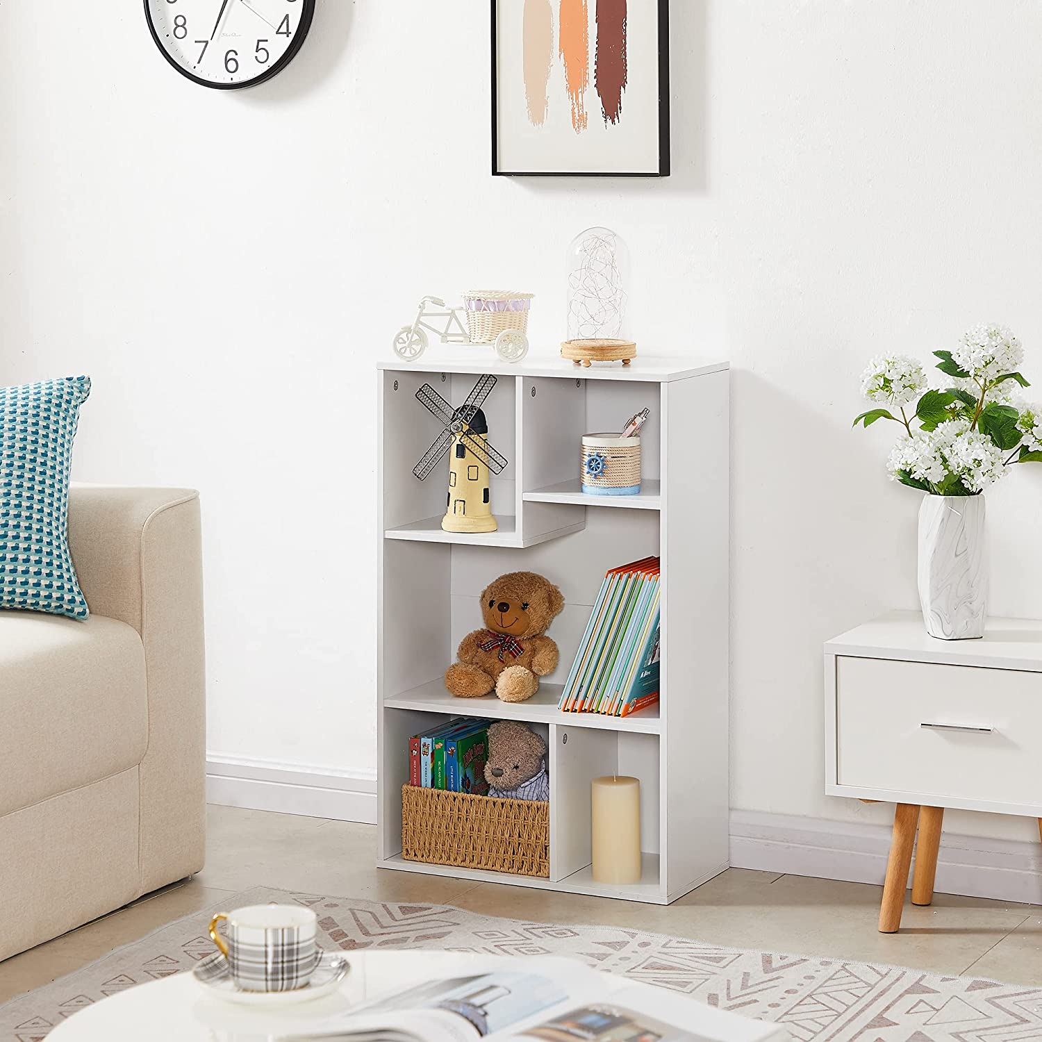 VECELO Modern 3-Tier Small Bookcase, 4 Cube/5 Cube Bookshelf/Storage Organizer for Living Room,Bedroom,Home Office