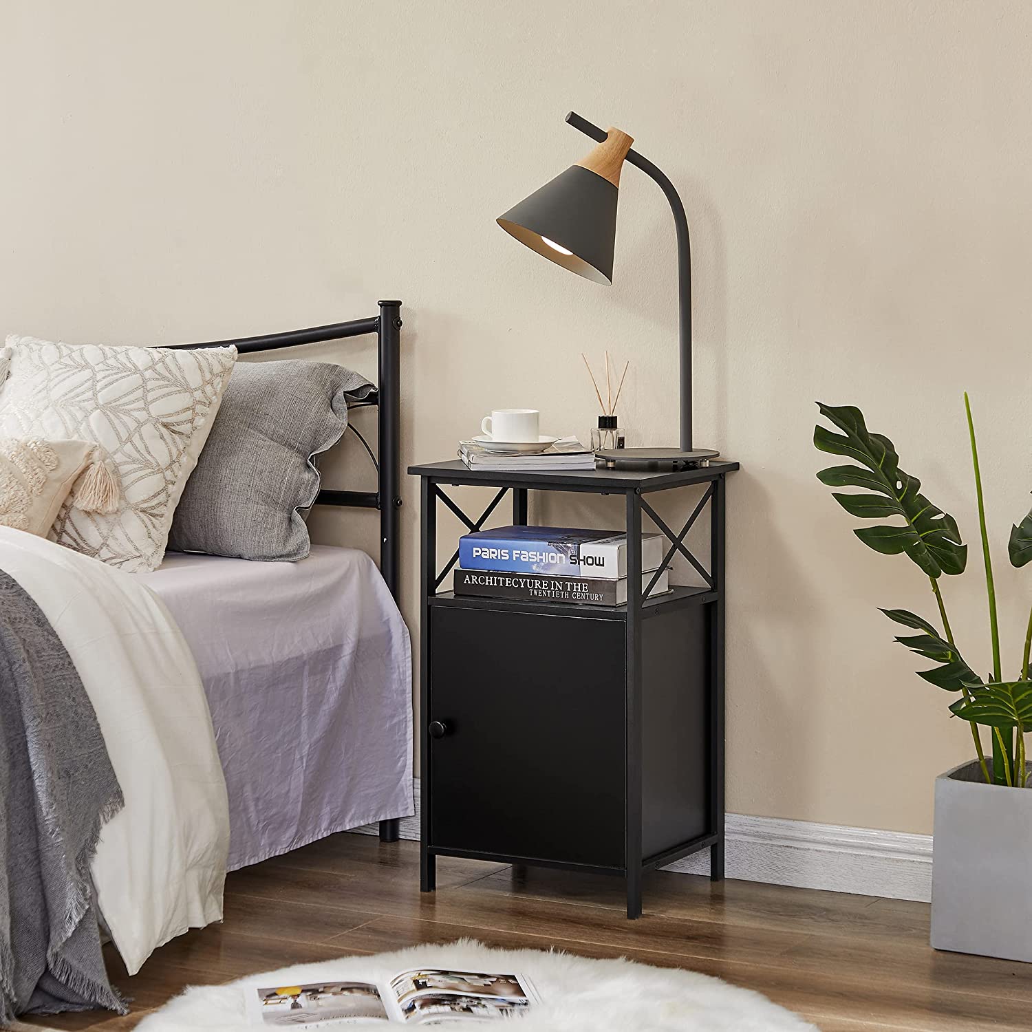 VECELO End Tables,Large Capacity Nightstand with Cabinet for Bedroom, Living Room