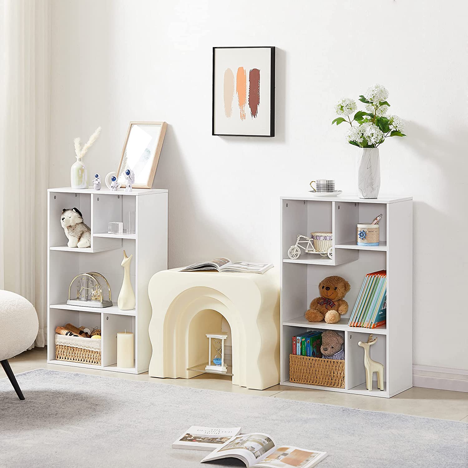 VECELO Modern 3-Tier Small Bookcase, 4 Cube/5 Cube Bookshelf/Storage Organizer for Living Room,Bedroom,Home Office