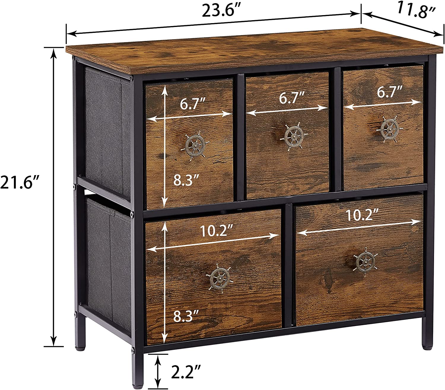 VECELO Dresser for Bedroom with 5 Fabric Drawers, Clothes Cabinet Storage Organizers and Wood Top Surface Table for Living Room, Hallway