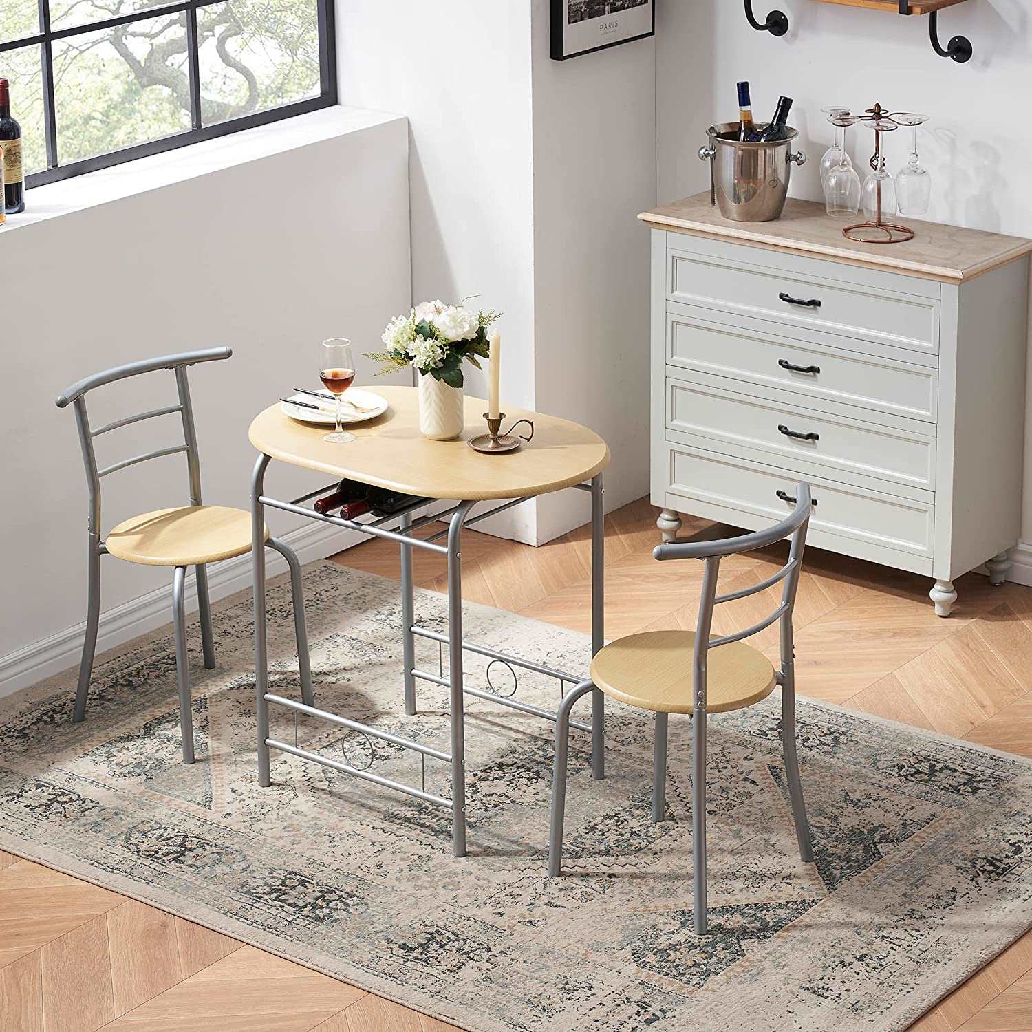 3-Piece Bar Table Set/Round Tabletop & Chair